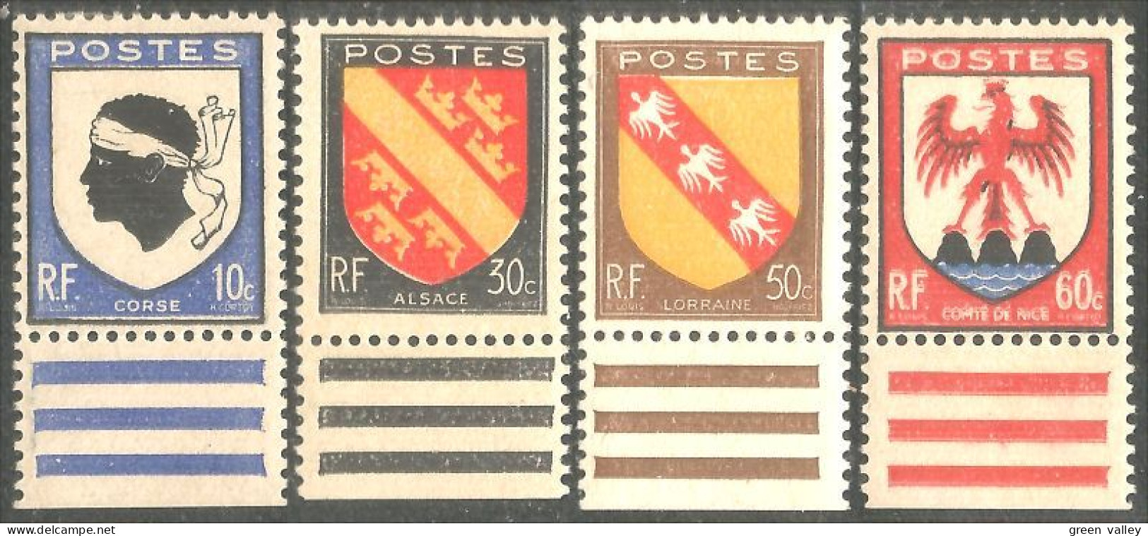 329 France 755-758 Armoiries Coat Arms Corse Alsace Lorraine Nice Aigle TTB VF MLH * Neuf CH Légères (535) - Briefmarken