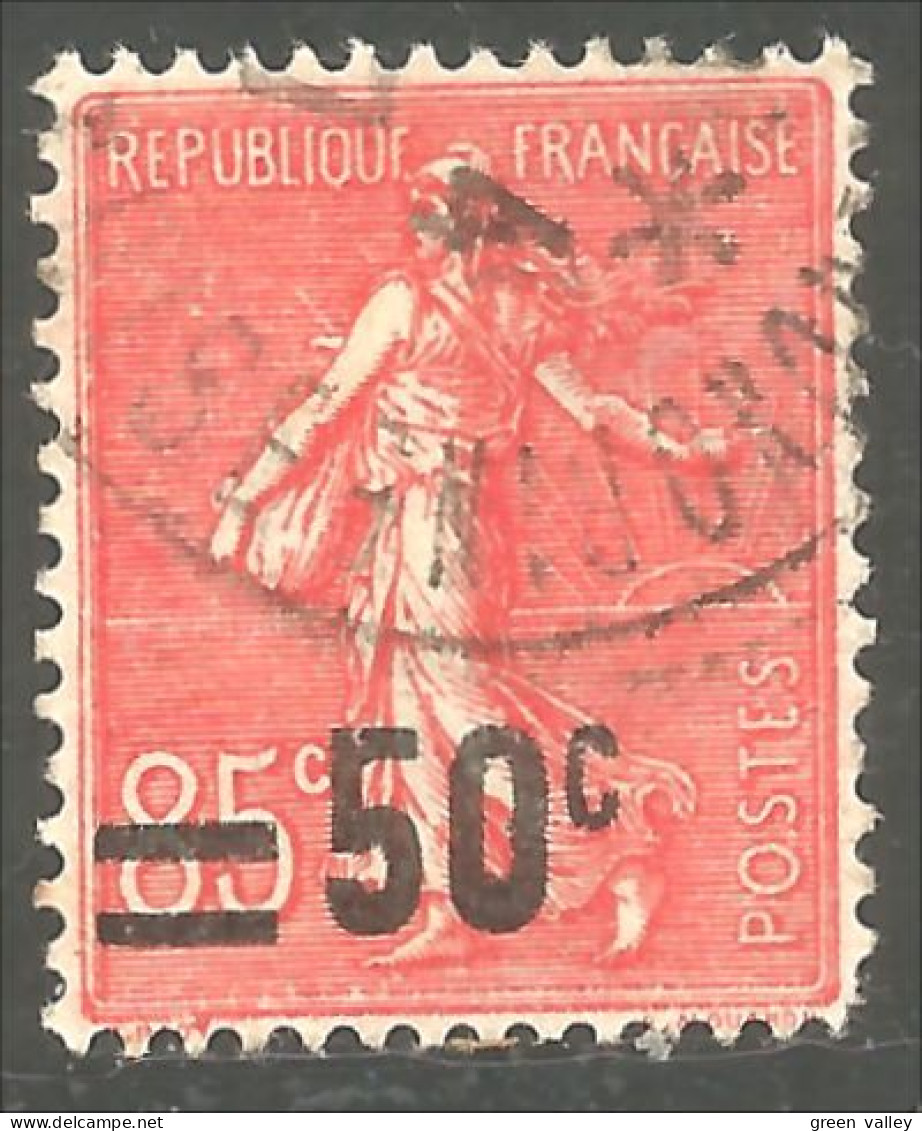 329 France Yv 221 Semeuse Lignée 50c Sur 85c Rouge (399) - 1903-60 Säerin, Untergrund Schraffiert