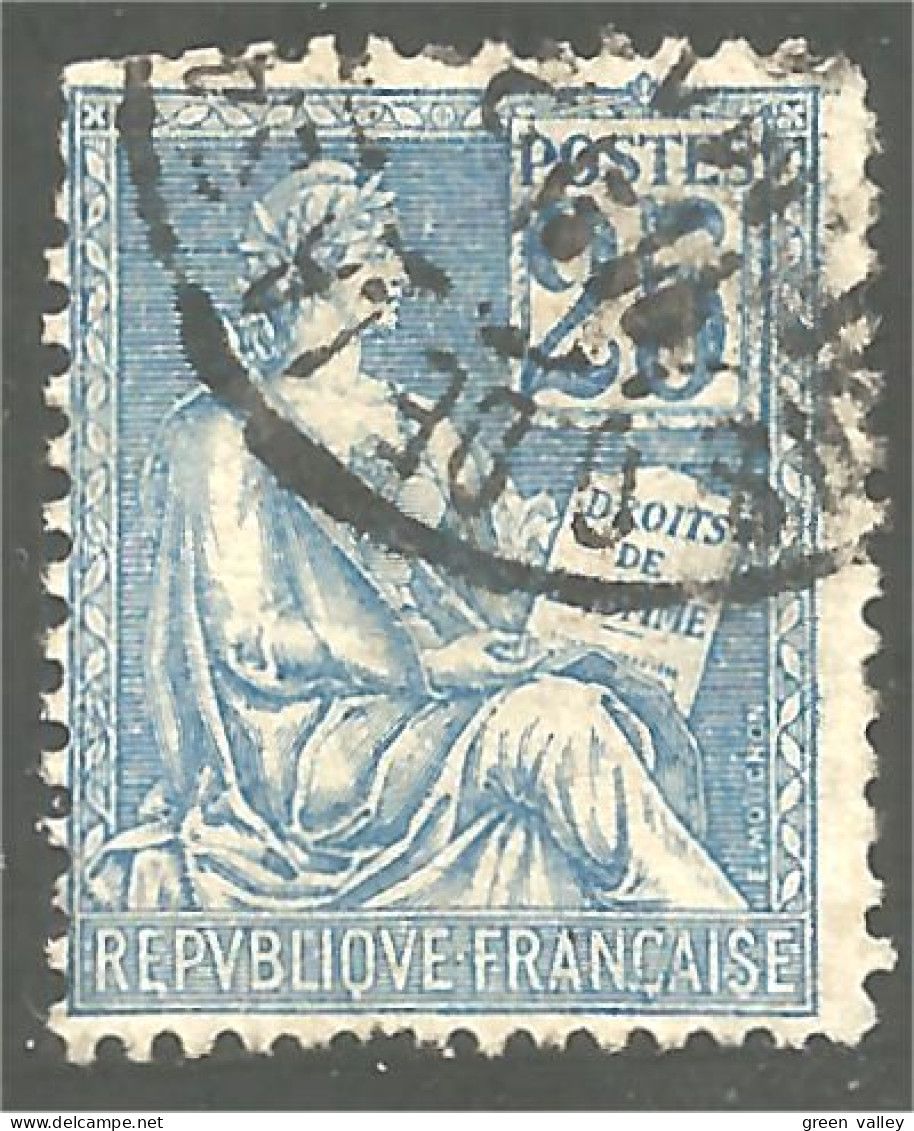 329 France Yv 114 Mouchon 25c Bleu Cote 10€ (377a) - 1900-02 Mouchon