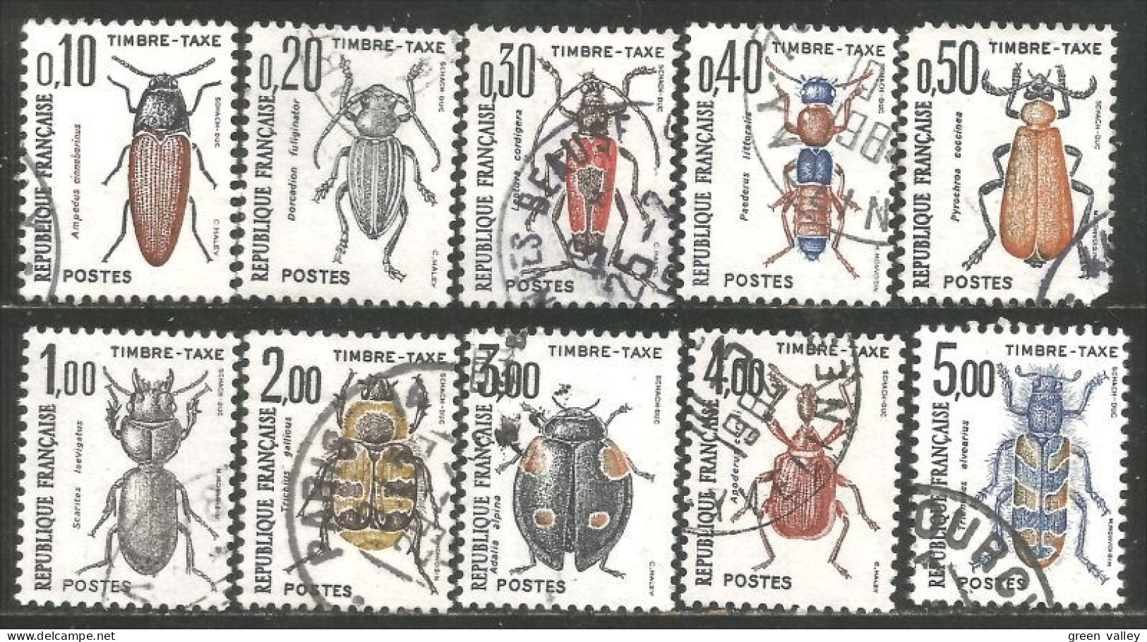 330 France Yv 103-112 Taxe Série Complète Insectes 1982-83 Insects Insekt (181) - 1960-.... Oblitérés