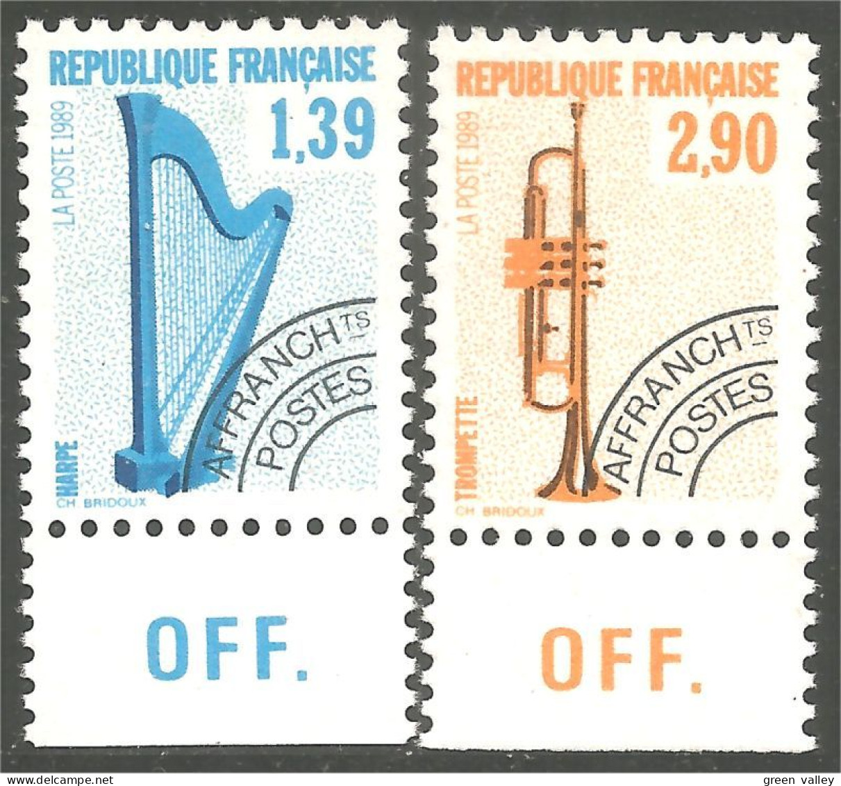 330 France Yv 202-204 Harpe Musique Trompette Coins Datés Bas De Feuille Préoblitéré Precancel MNH ** Neuf SC (109) - Música