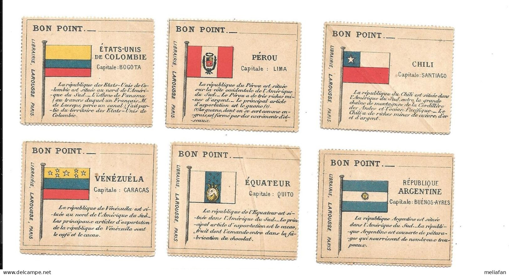 KB2121 - BONS POINTS LAROUSSE - DRAPEAUX - ARGENTINE - COLOMBIE - PEROU - EQUATEUR - VENEZUELA - CHILI - Menier