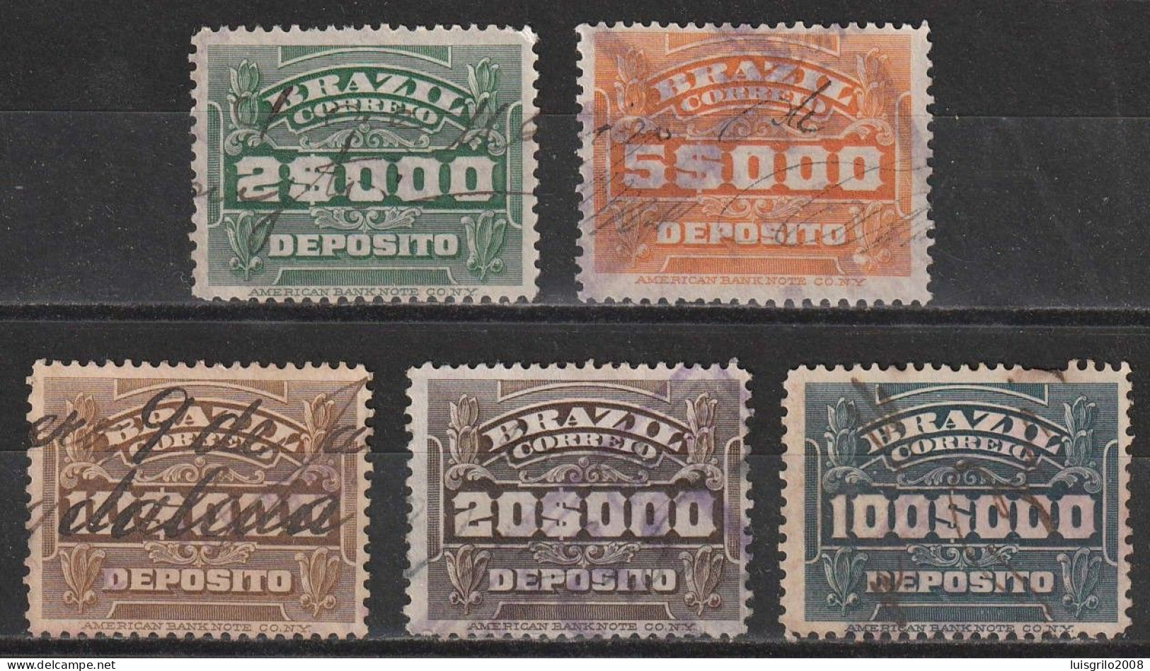 Revenue/ Fiscaux, Brazil 1920 - Depósito, Receita Fiscal -|- 2$000, 5$000, 10$000, 20$000, 100$000 - Postage Due