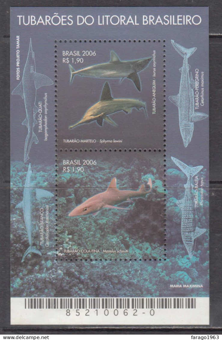 2006 Brazil Sharks Marine Life  Souvenir Sheet MNH - Unused Stamps