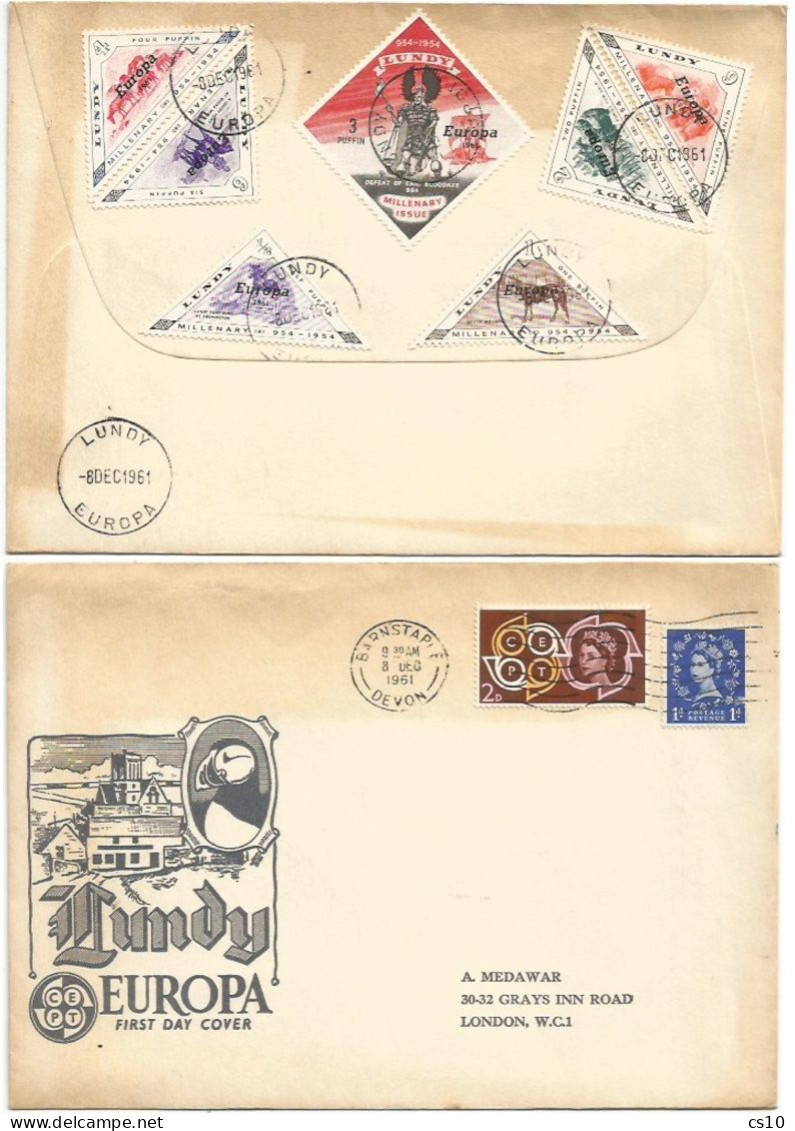 UK Britain 1961 FDC EUROPA  CEPT Lundy Island 8dec1961 Incl. Local Issues Overprinted Europa - To London - Emissions Locales