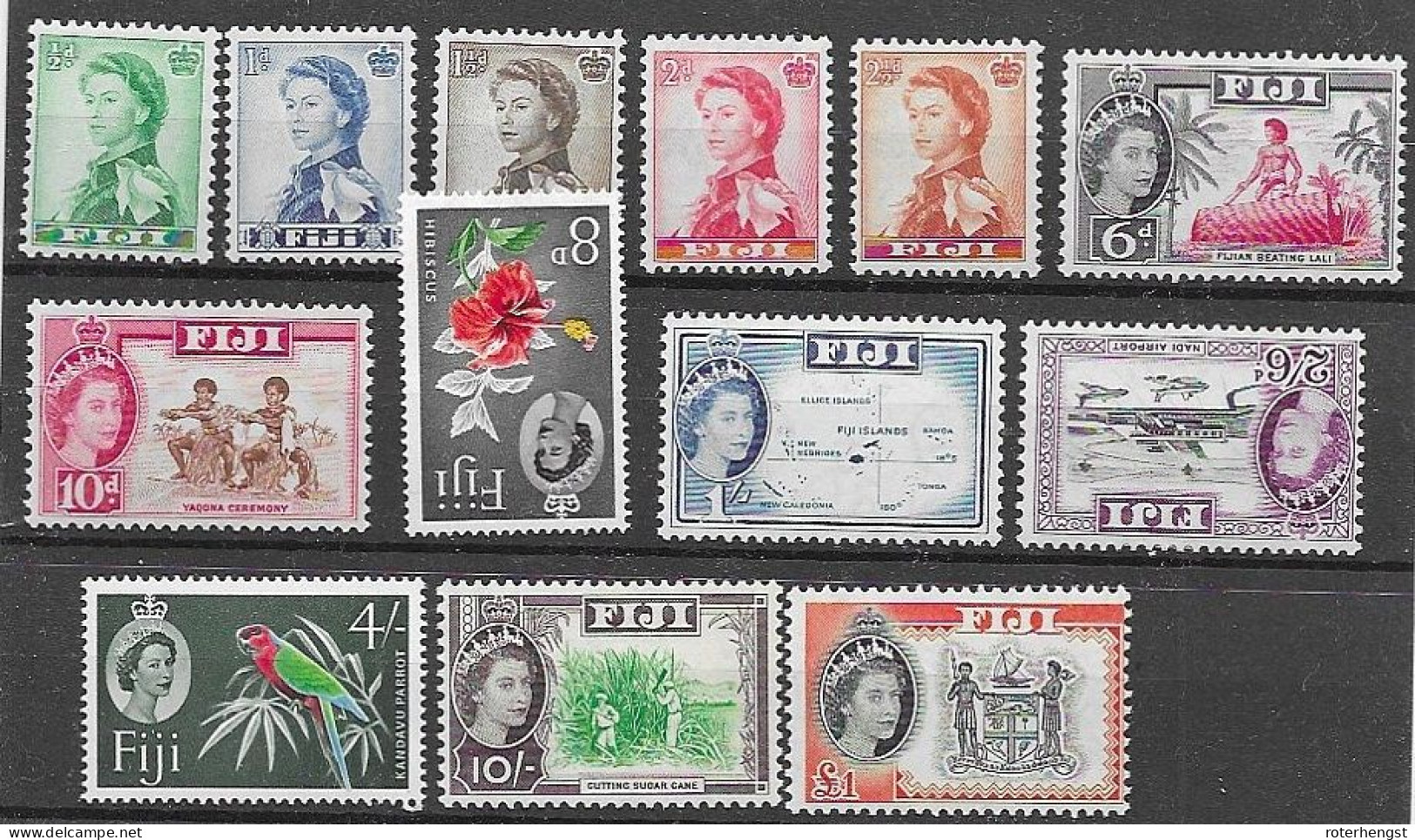 Fiji Complete Set Mnh ** 80 Euros 1959 (but 8p And 2/6 Sh Are Mlh *) - Fidji (...-1970)