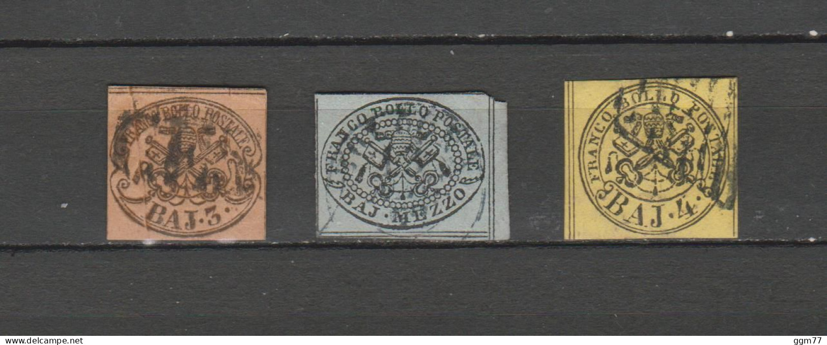 3 TIMBRES ANCIENS ETATS DE L'EGLISE OBLITERES DE 1852   Cote : 105 € - ...-1929 Prefilatelia