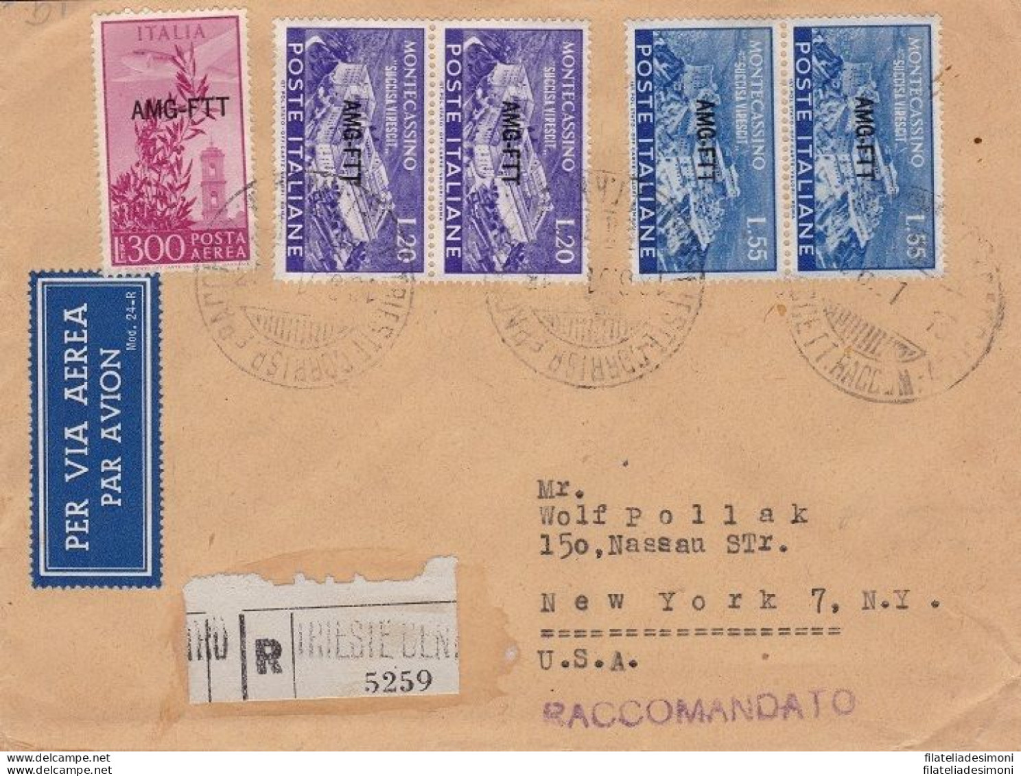 1951 TRIESTE A - N° 119/120+A20+A24 Su Busta Per Gli Stati Uniti VIAGGIATA - Other & Unclassified