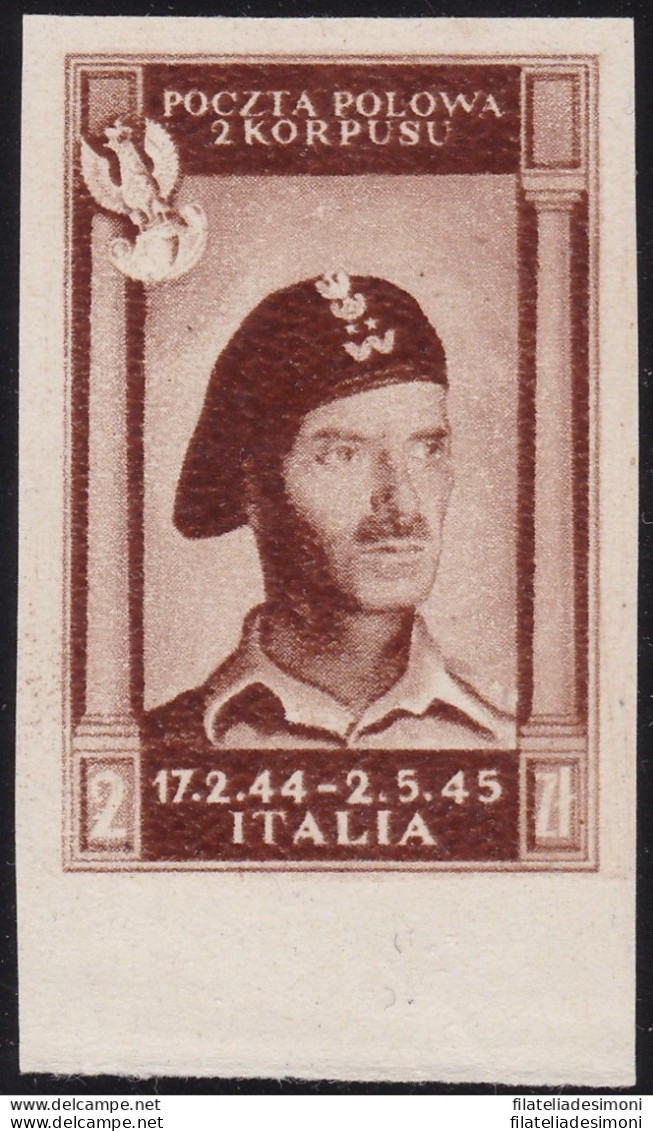 1946 CORPO POLACCO, N° 8Ba 2z. Bruno Cioccolato Scuro CARTA SPESSA (*) - 1946-47 Corpo Polacco Periode