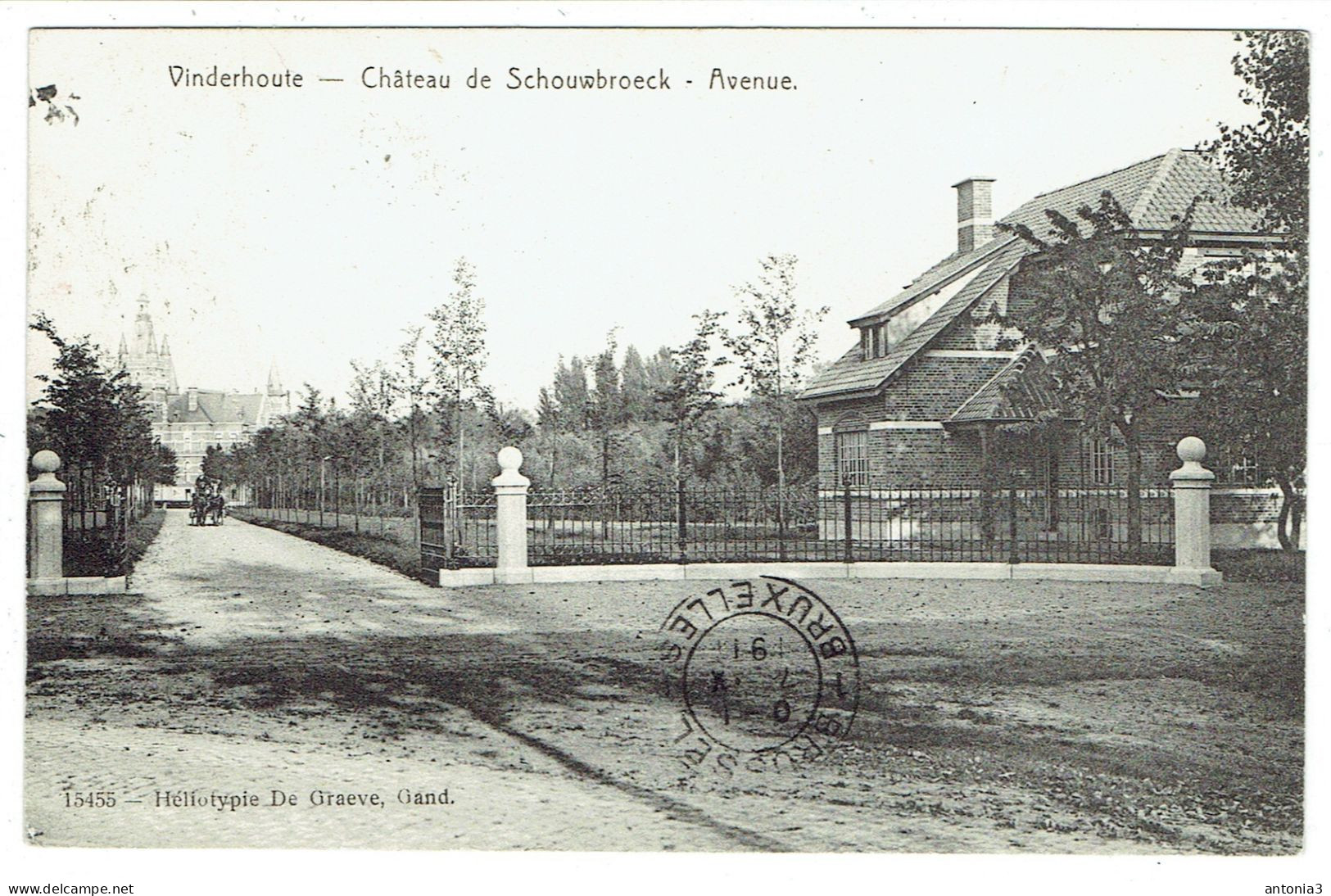Vinderhoute. ( Lovendegem ). Château De Schouwbroeck. Avenue.. Attelage. Edition Héliotypie Degraeve Gand.**** - Lovendegem