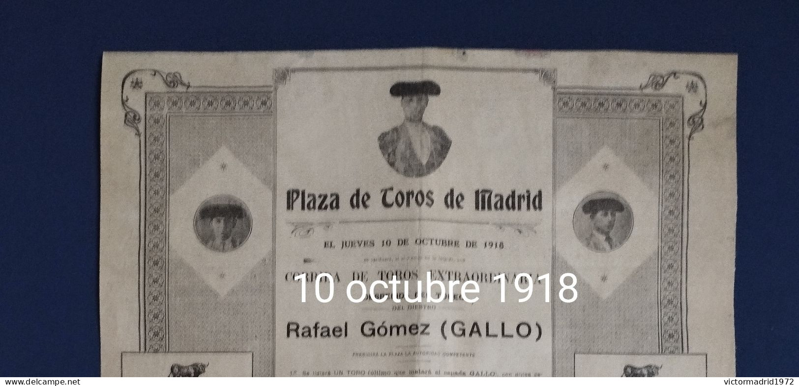 Affiche. Plaza De Toros. Gallito. Tauromachie. 10 Octubre 1918. Madrid - Affiches