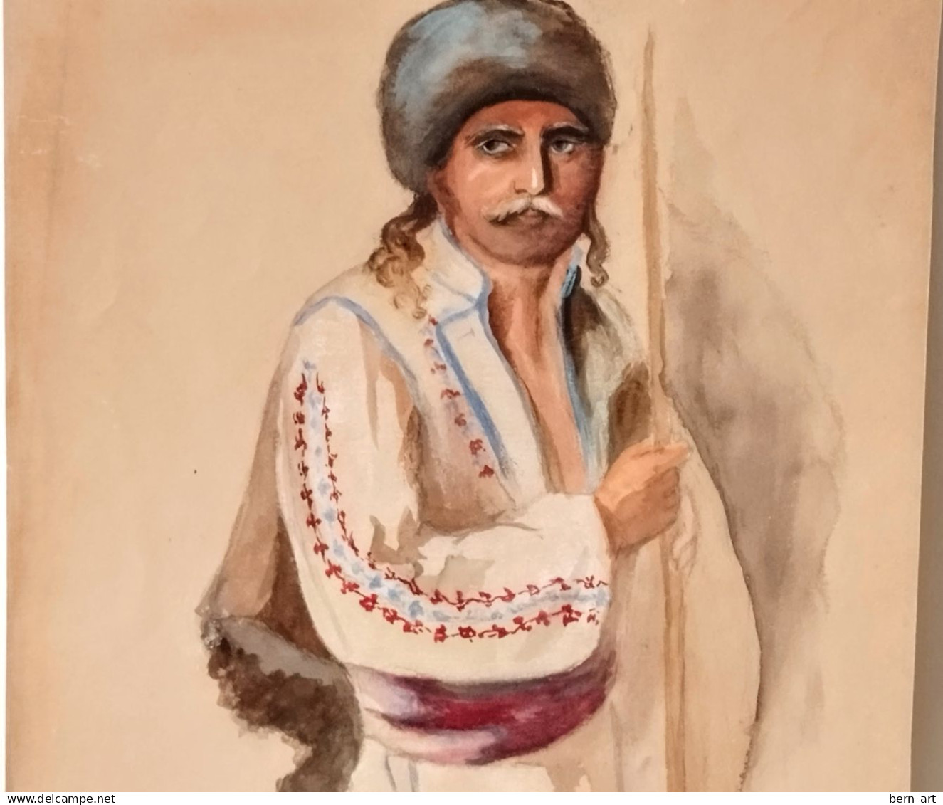 Aquarelle.- "Jeune Homme Berbère à La Lance". Signée Illisible Au Bas M.F. Attribué Atelier Flournoy 1900 - Acuarelas