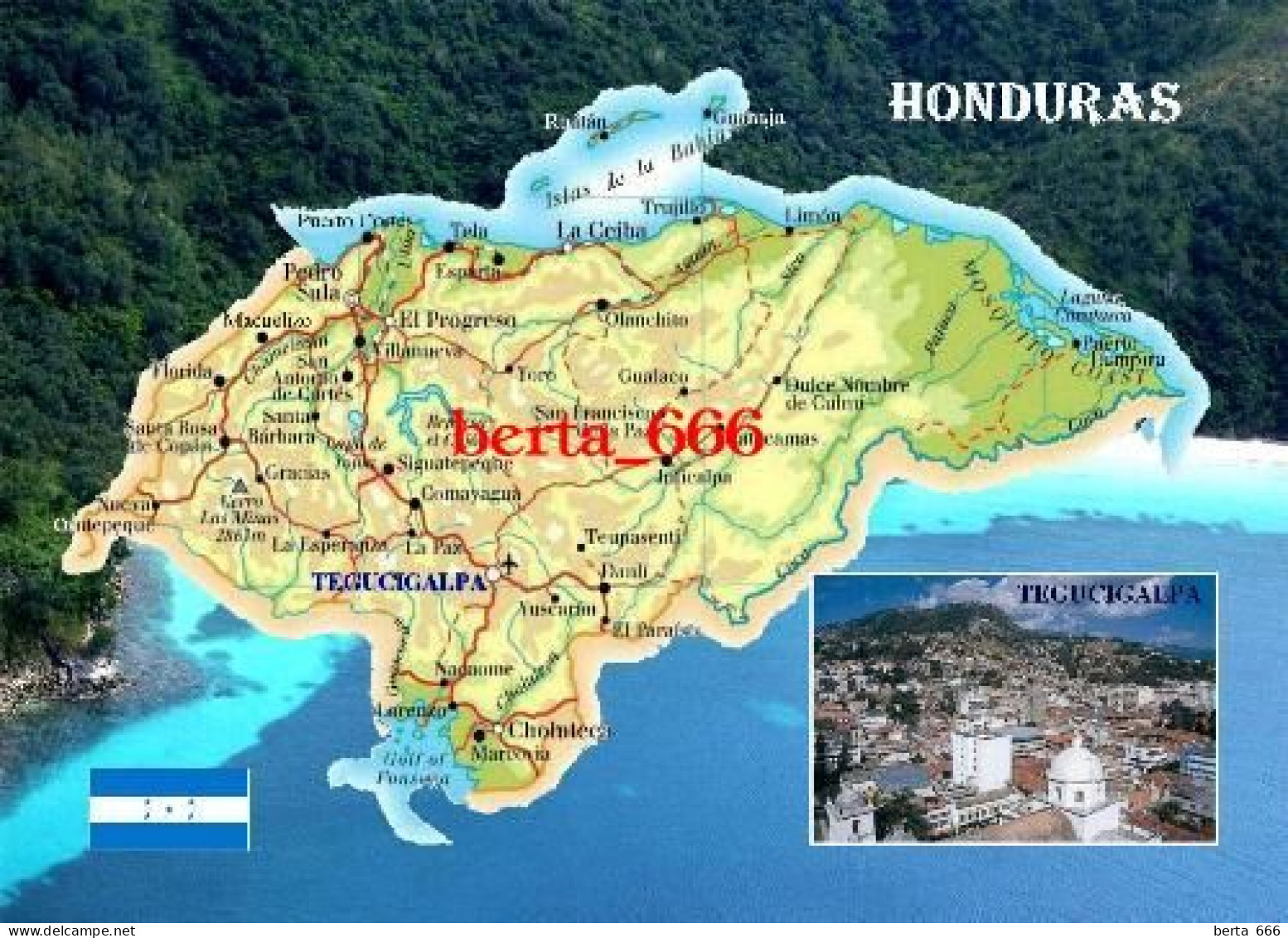 Honduras Country Map New Postcard * Carte Geographique * Landkarte - Honduras