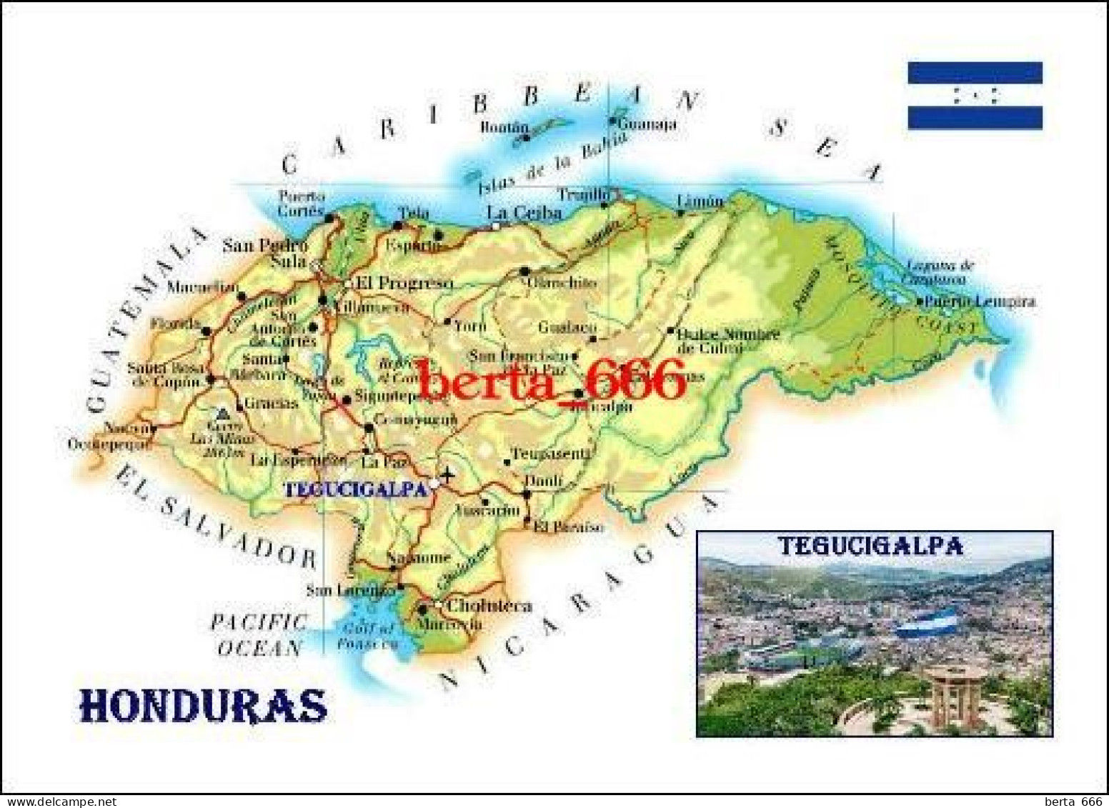 Honduras Country Map New Postcard * Carte Geographique * Landkarte - Honduras