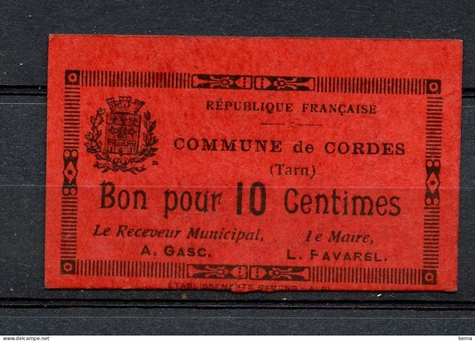 CORDES BON DE NECESSITE TARN - Notgeld