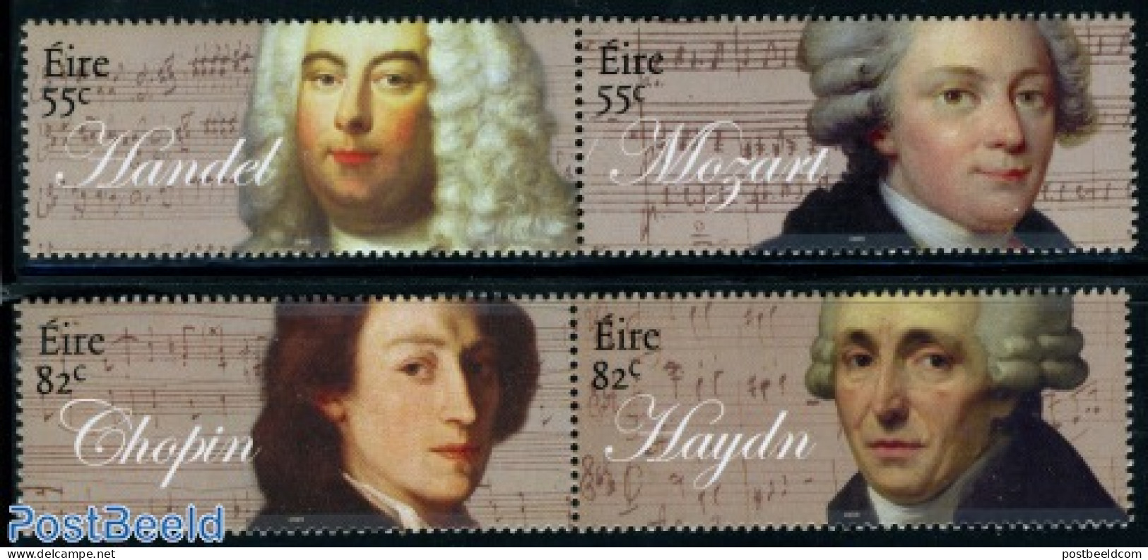 Ireland 2009 Composers 2x2v [:], Mint NH, Performance Art - Amadeus Mozart - Music - Staves - Nuevos