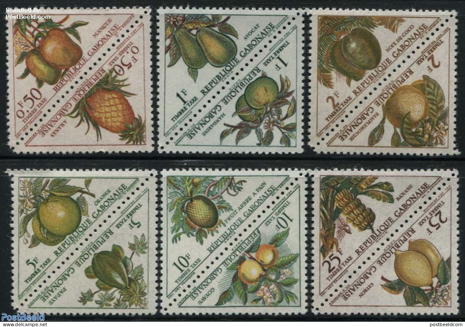 Gabon 1962 Postage Due 6x2v, Mint NH, Nature - Fruit - Other & Unclassified
