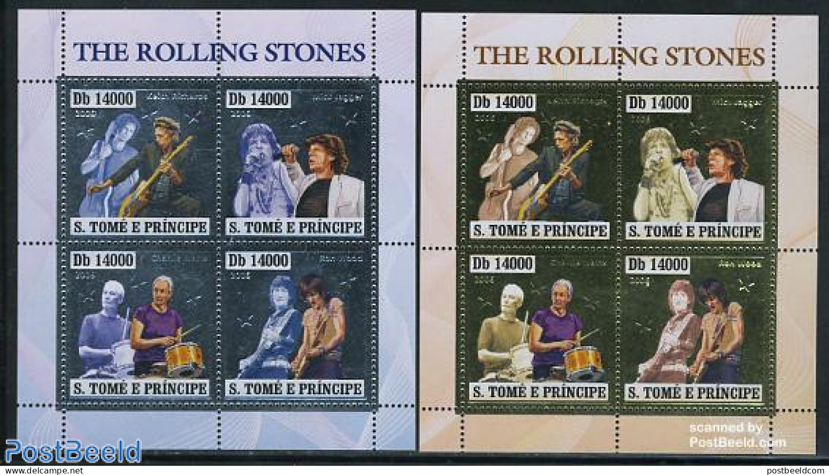 Sao Tome/Principe 2006 Rolling Stones 8v (silver/gold) 2 M/s, Mint NH, Performance Art - Music - Popular Music - Música