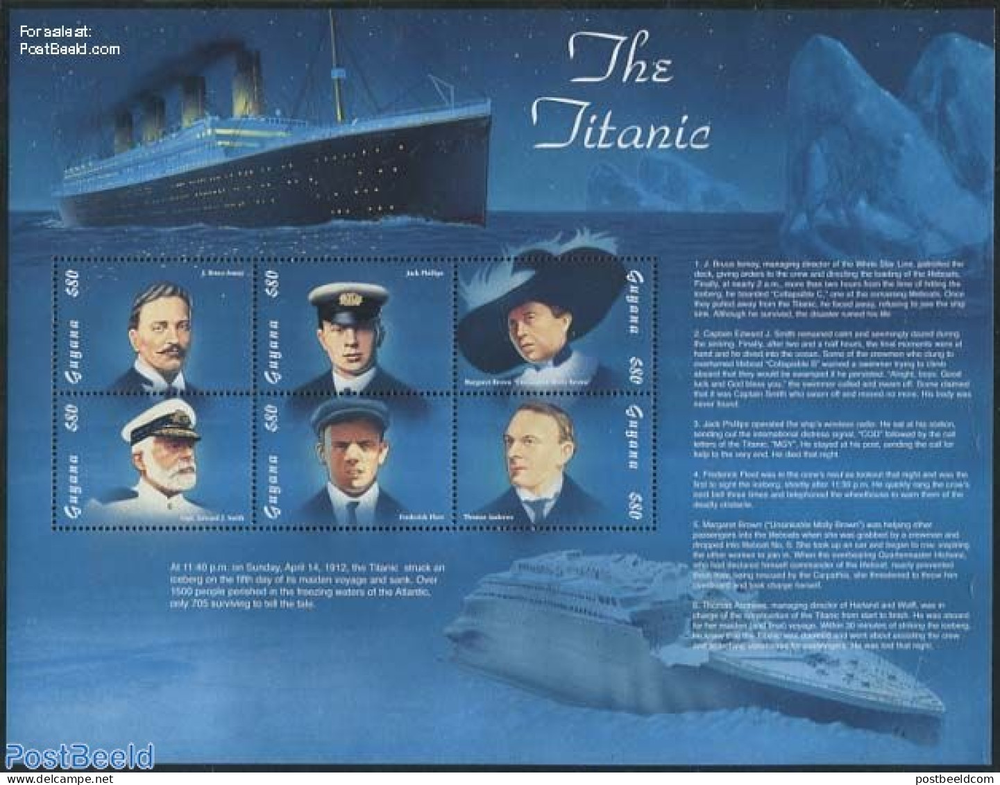 Guyana 1998 Titanic 6v M/s, Mint NH, Transport - Ships And Boats - Titanic - Ships