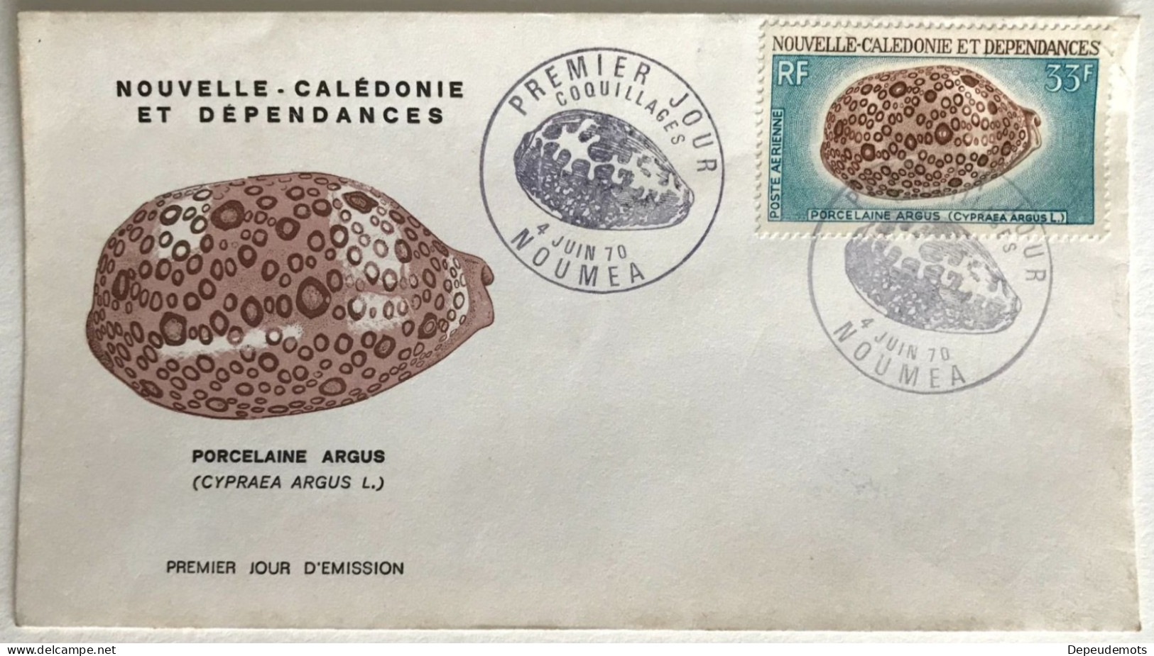 Timbre - NOUVELLE CALÉDONIE  - Coquillage - Juin 1970 - Enveloppe 1er Jour - Premier Jour D'émission - Usati