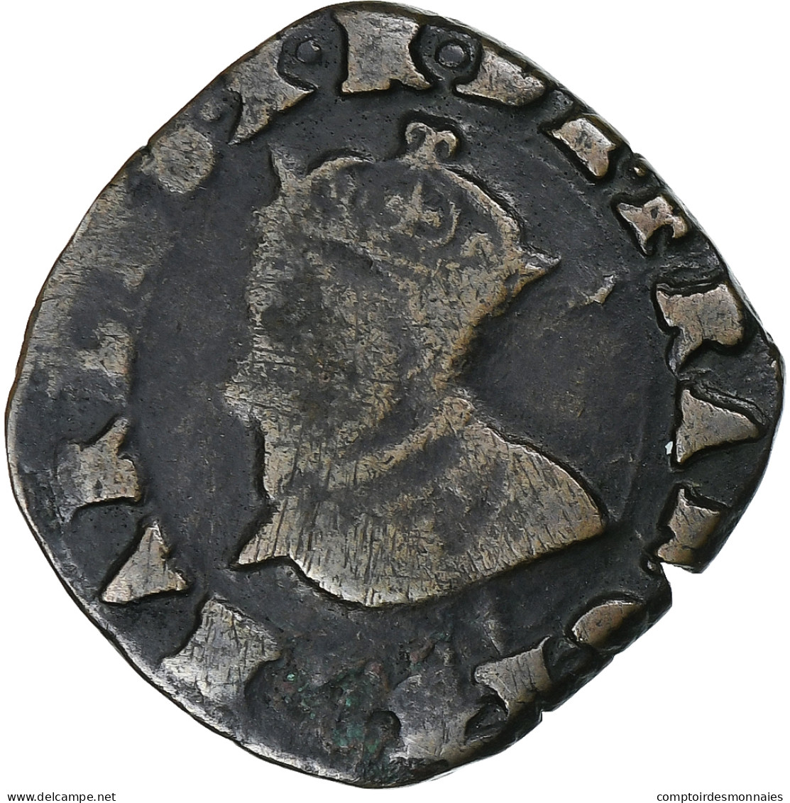 France, Charles X, Double Tournois, 1592, Troyes, Cuivre, TB, Gadoury:510 - 1589-1610 Henry IV The Great