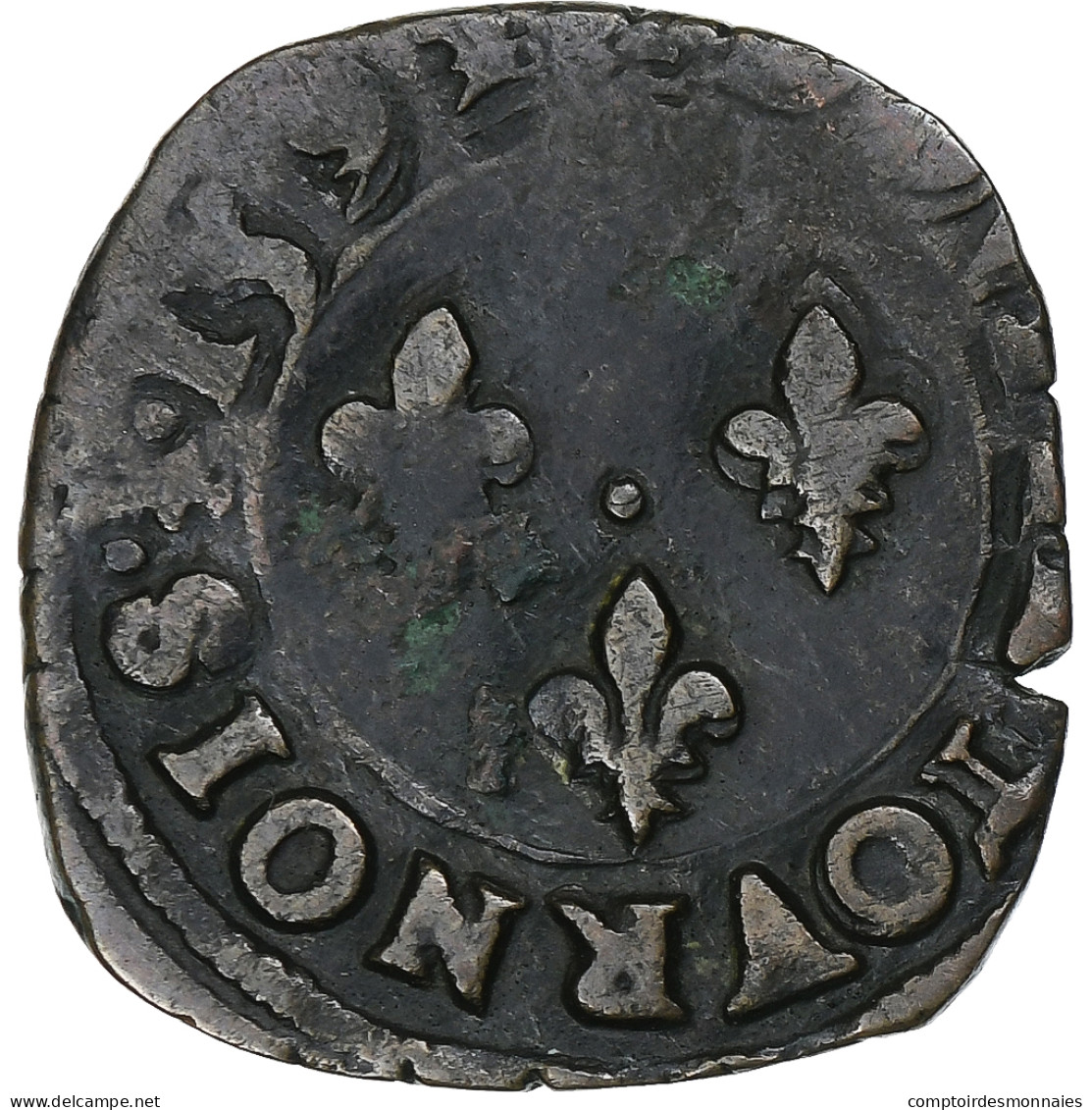 France, Charles X, Double Tournois, 1592, Troyes, Cuivre, TB, Gadoury:510 - 1589-1610 Henri IV Le Vert-Galant