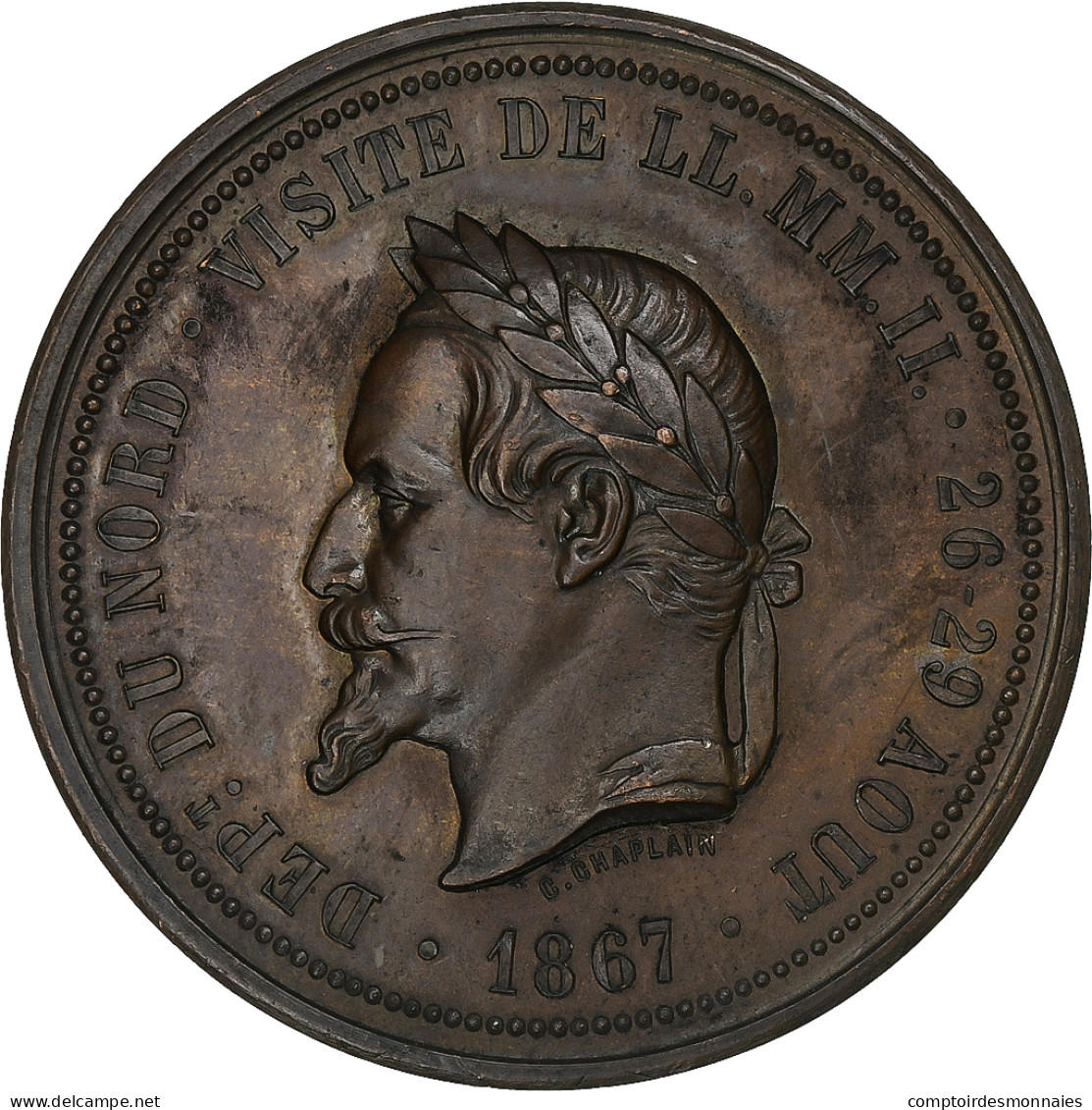 France, Médaille, Napoléon III, Chambre De Commerce De Lille, 1867, Cuivre - Autres & Non Classés