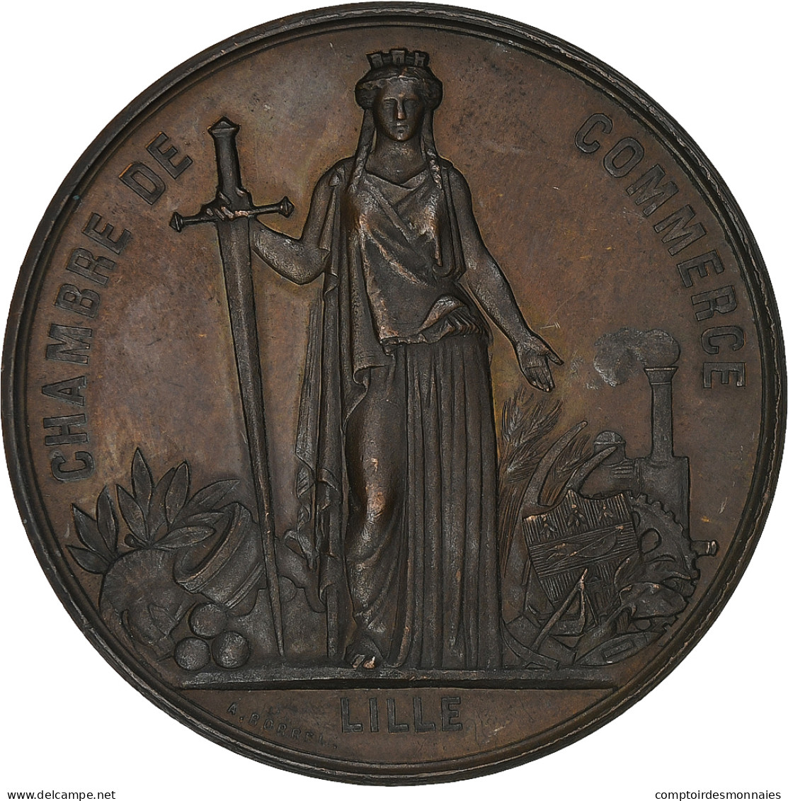 France, Médaille, Napoléon III, Chambre De Commerce De Lille, 1867, Cuivre - Autres & Non Classés