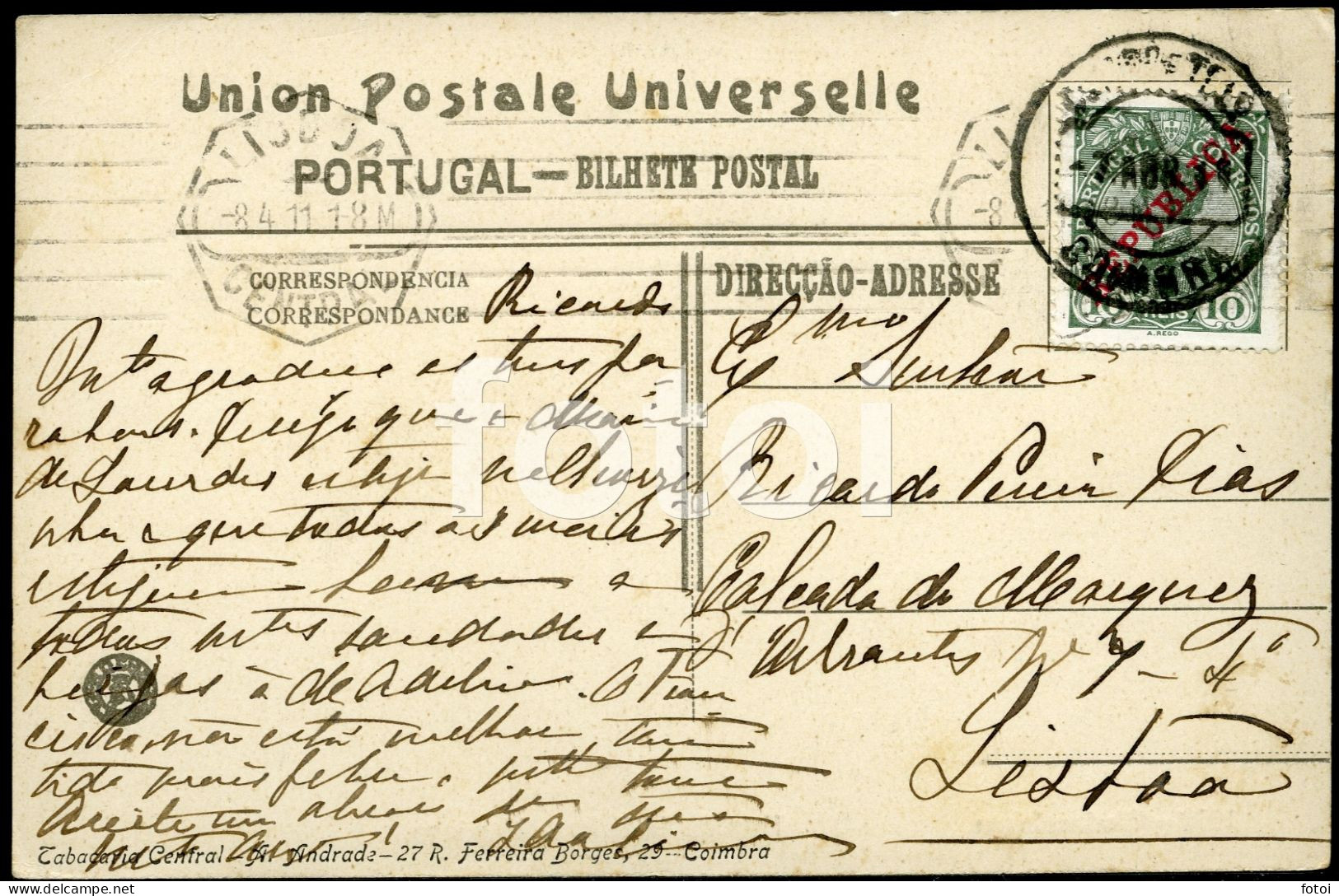 1911 POSTCARD MONDEGO RIO COIMBRA PORTUGAL POSTAL CARTE POSTALE Stamped Timbre - Coimbra