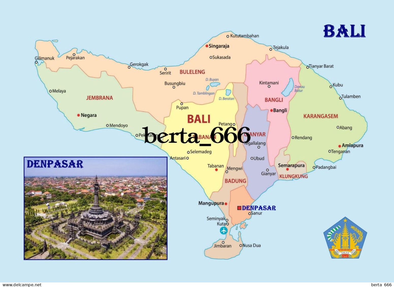 Indonesia Bali Island Map New Postcard * Carte Geographique * Landkarte - Indonesië