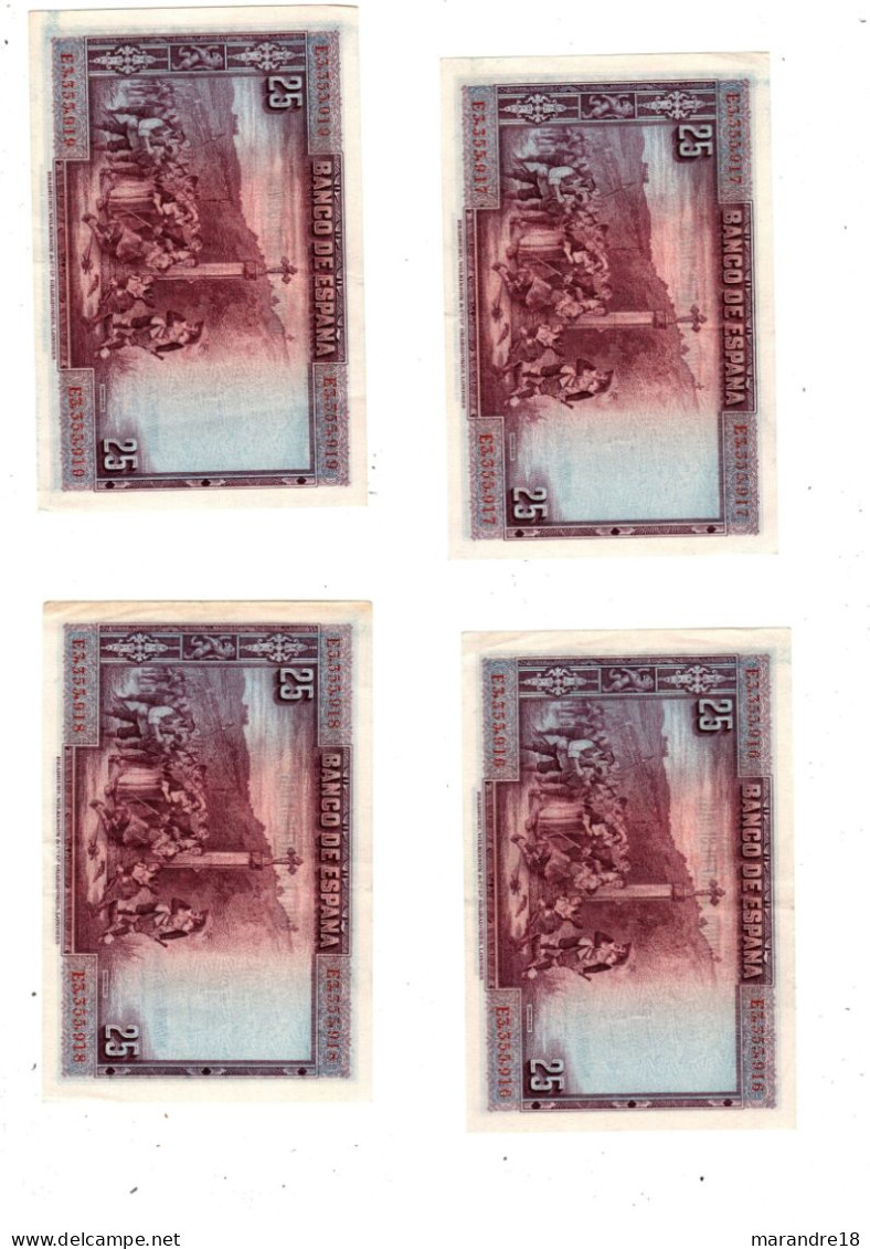 Suite De 4 Billets 25 Peseta Veinticinco N° Se Suivant - 1-2-5-25 Pesetas