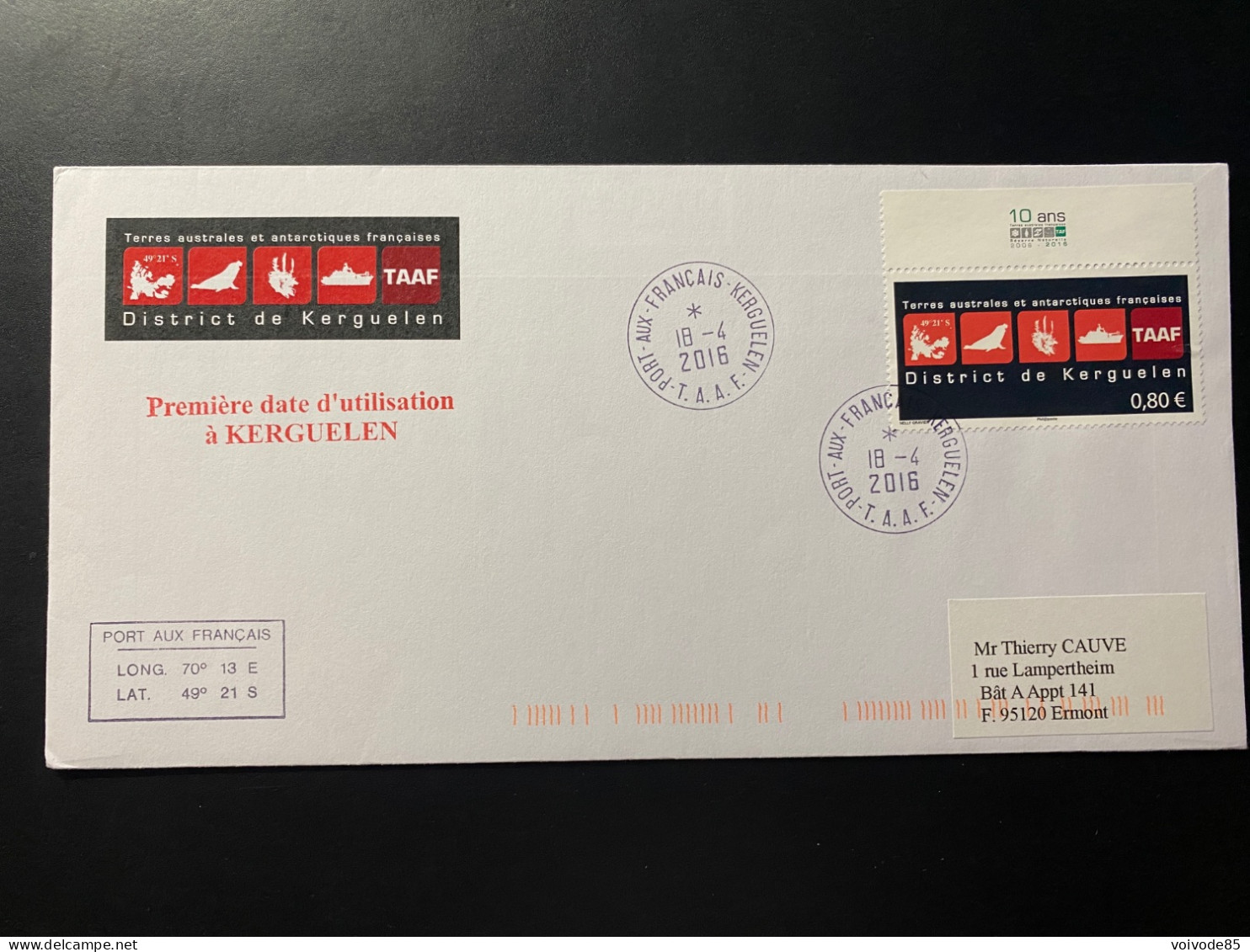 Lettre "Logo De Kerguelen" 18/04/2016 - 788 -TAAF - Covers & Documents