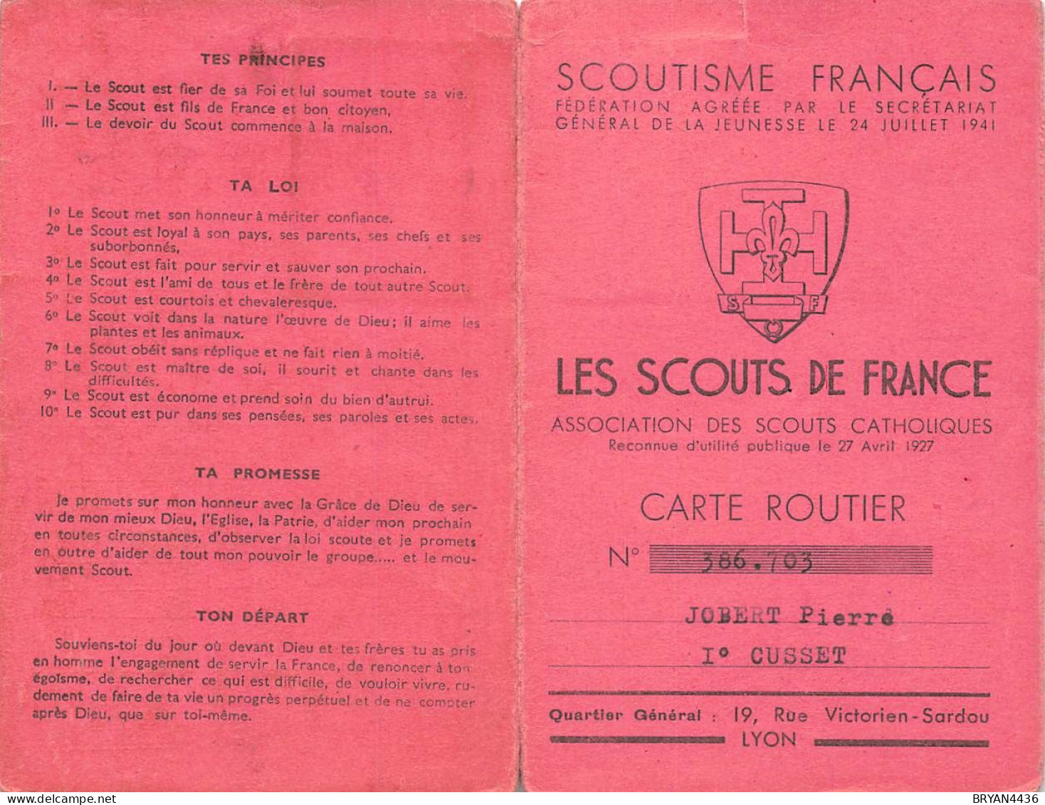 SCOUTISME - CARTE ROUTIER - LES SCOUTS De FRANCE - 1946 - Pfadfinder-Bewegung