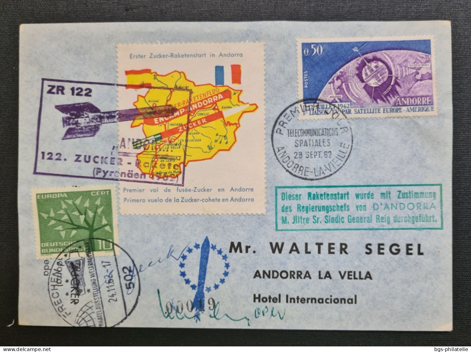 Andorre Français,  Timbre Numéro 165 Sur Lettre Avec Vignette 1er Vol Fusée Oblitérée. - Storia Postale