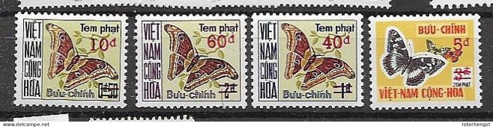South Vietnam 1974 Postage Due Butterfly Set 10 Euros Mnh ** - Vietnam