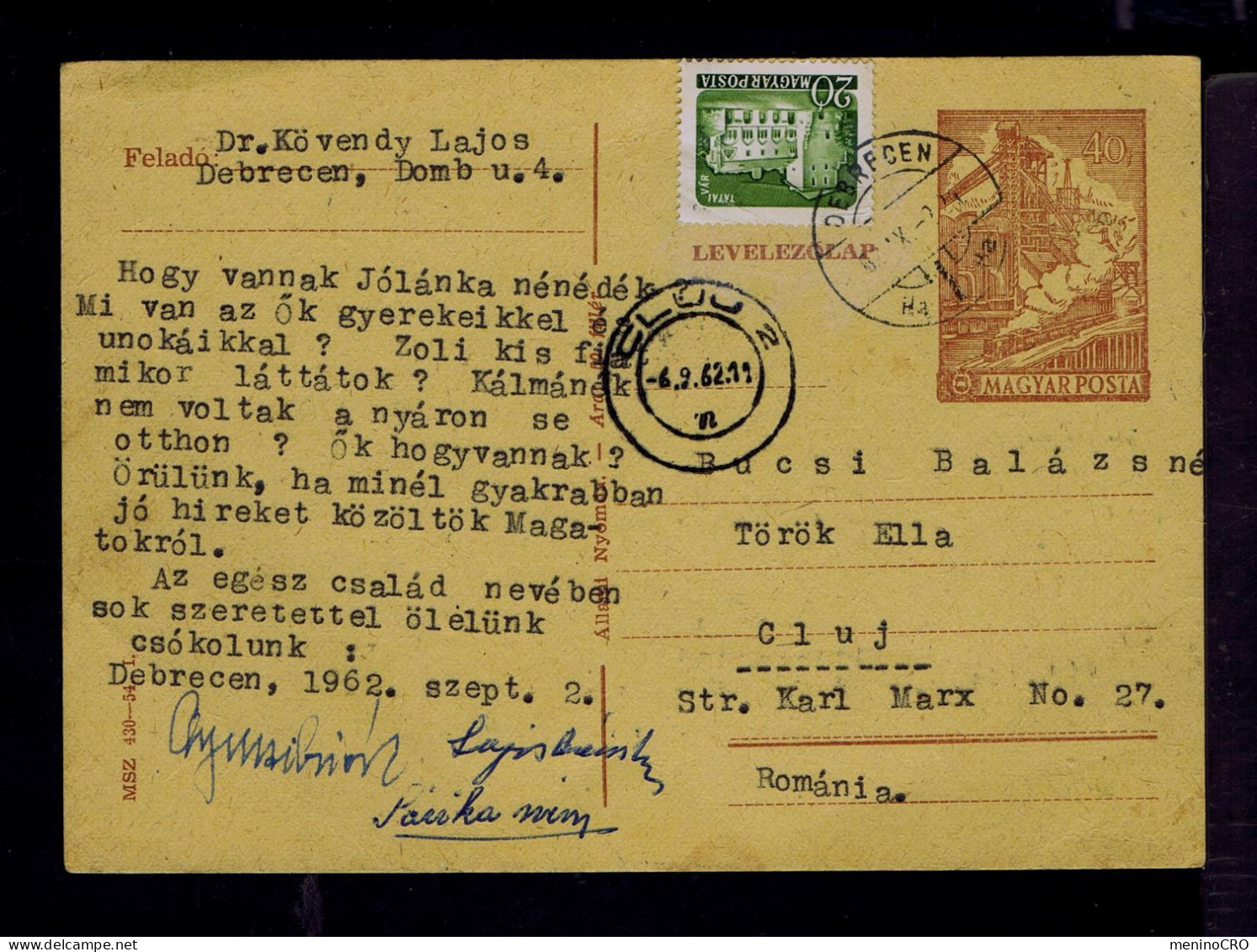 Gc8437 MAGYAR Railway Trains Postal Stationery Used Industry Factories Mailed CLUJ - Usines & Industries