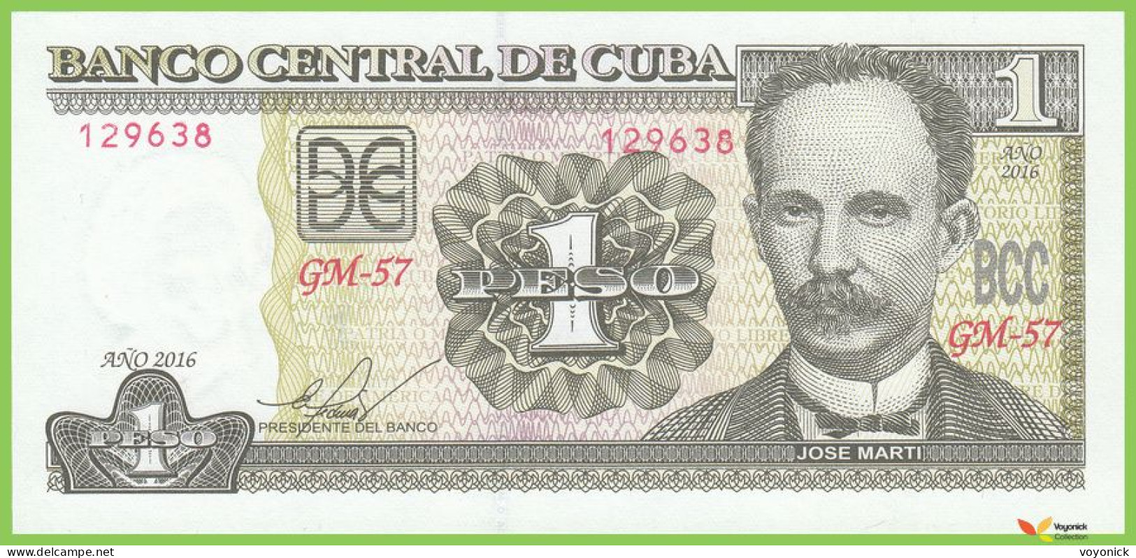 Voyo CUBA 1 Peso 2016 P128g B902c GM-57 UNC - Kuba