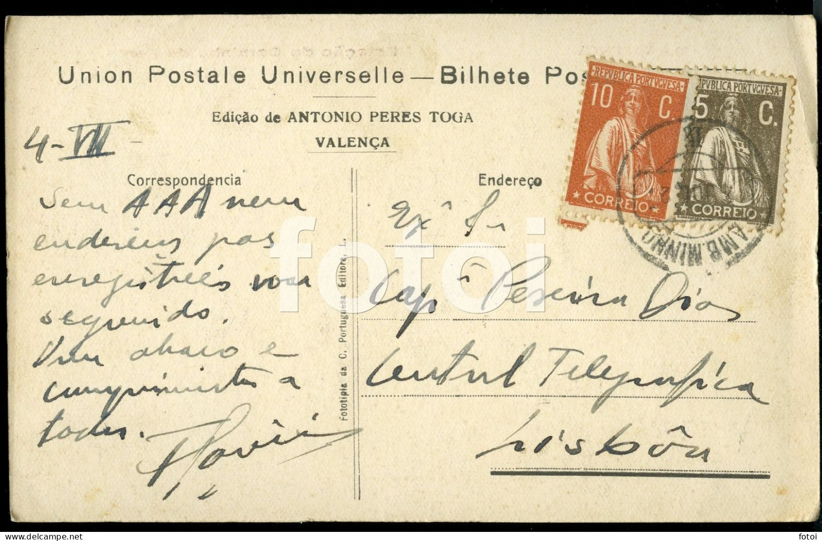 1921 POSTCARD ESTAÇAO COMBOIOS TRAIN STATION VALENÇA MINHO PORTUGAL POSTAL CARTE POSTALE Stamped Timbre - Stazioni Con Treni