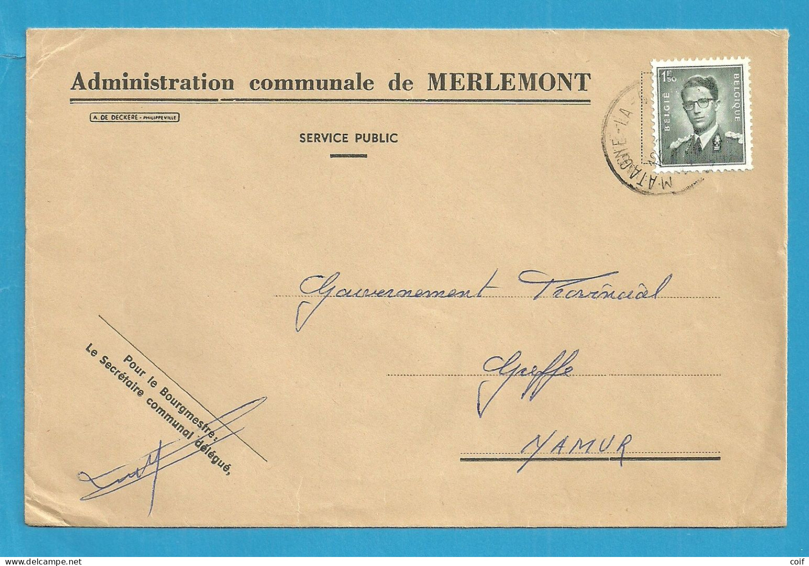 924 Op Brief ADMINISTRATION COMMUNALE DE MERLEMONT - 1953-1972 Bril