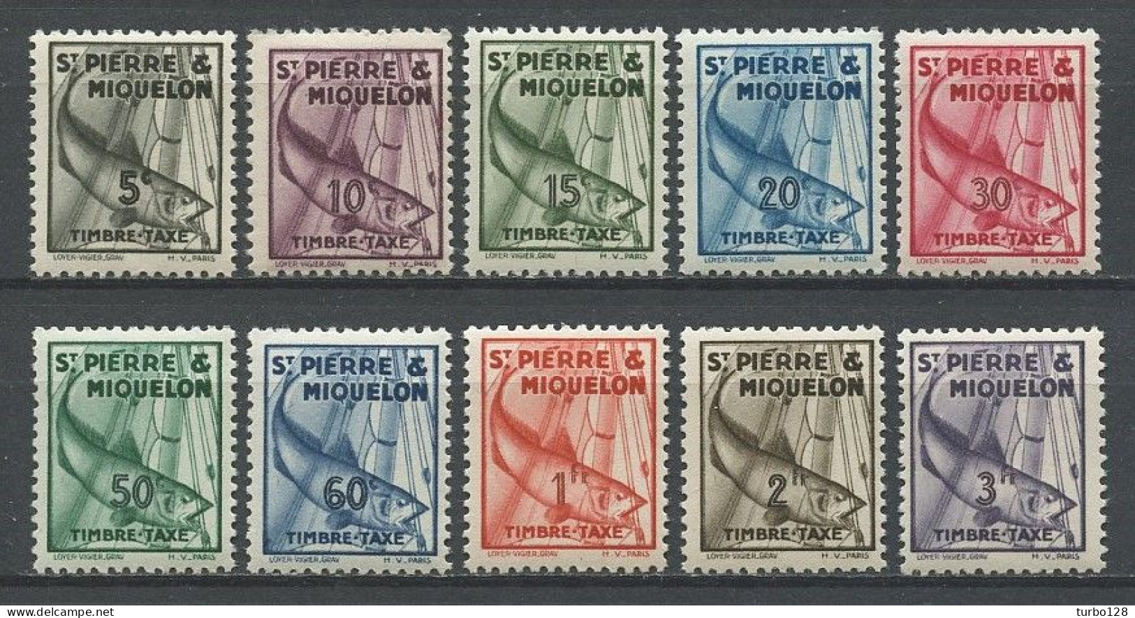 SPM MIQUELON 1938 Taxe N° 32/41 ** Neufs MNH Superbes C 27 € Faune Poissons Fishes Morue Pêche Fishing - Timbres-taxe