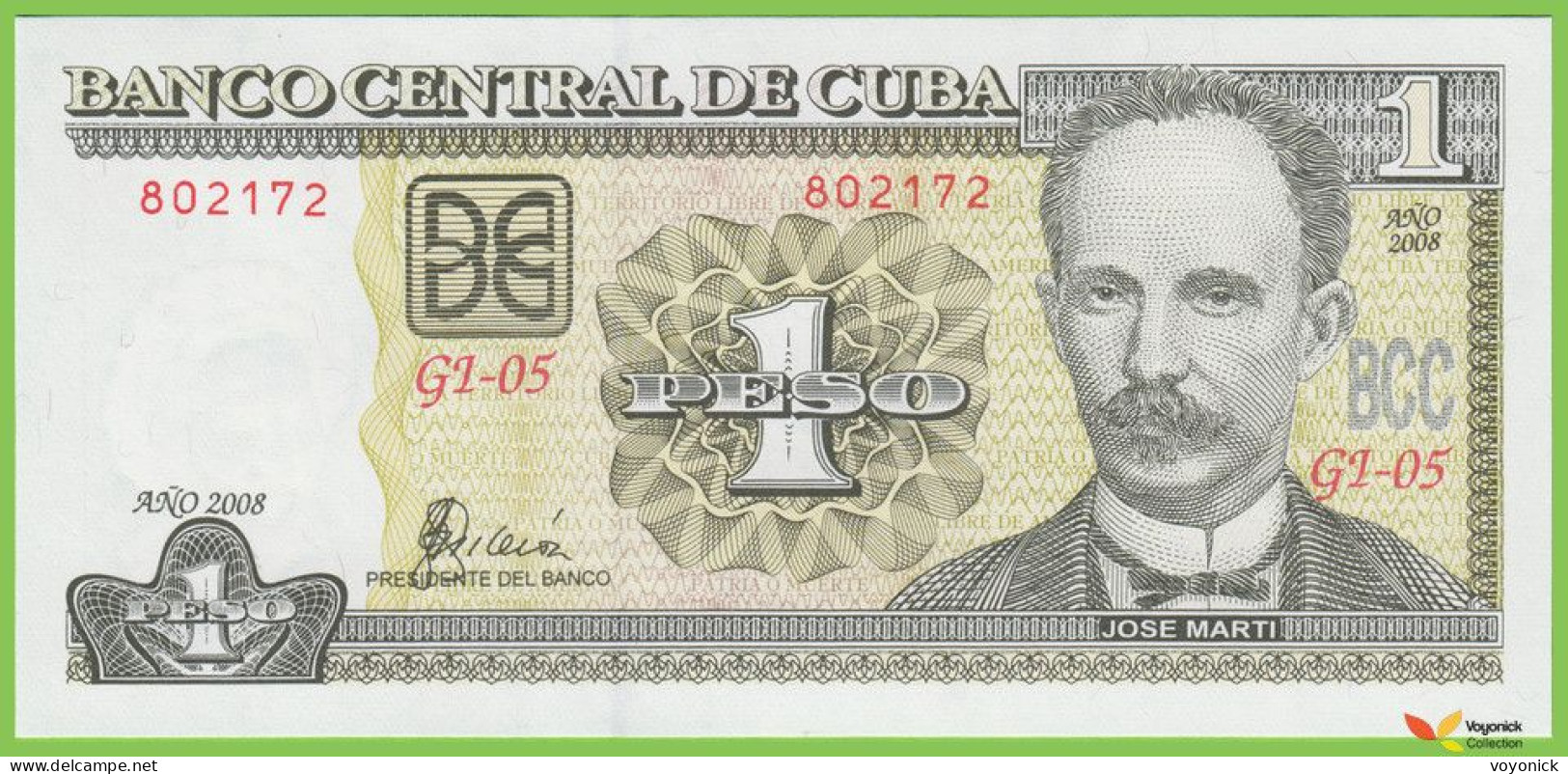 Voyo CUBA 1 Peso 2008 P128c B901h GI-05 UNC - Kuba