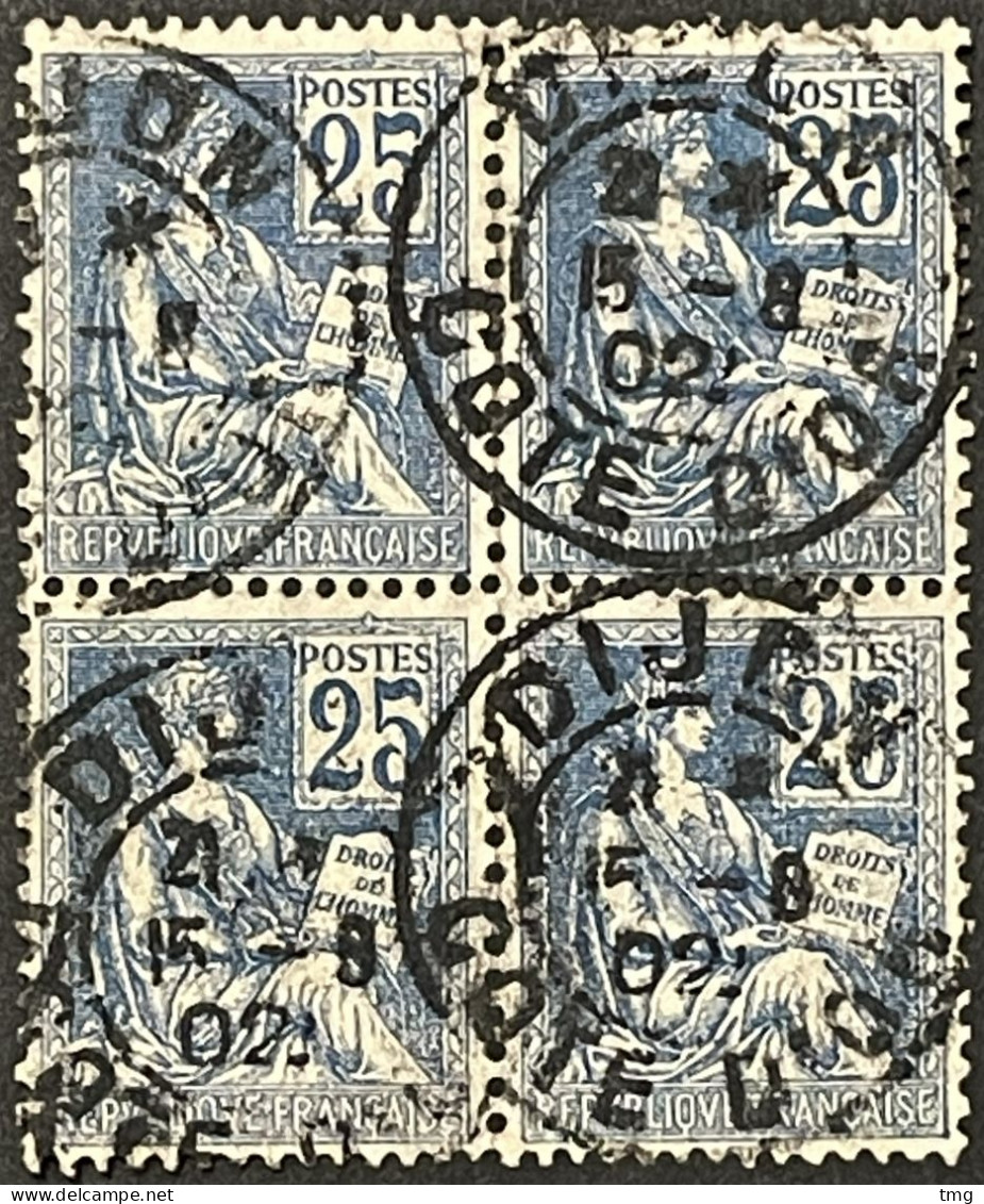 YT 118 Bloc De Quatre Dijon (Côte D'Or) Timbre NE 2nd Choix 15.08.1902 1900-01 Mouchon 25c Bleu France – Kr0lot - 1900-02 Mouchon