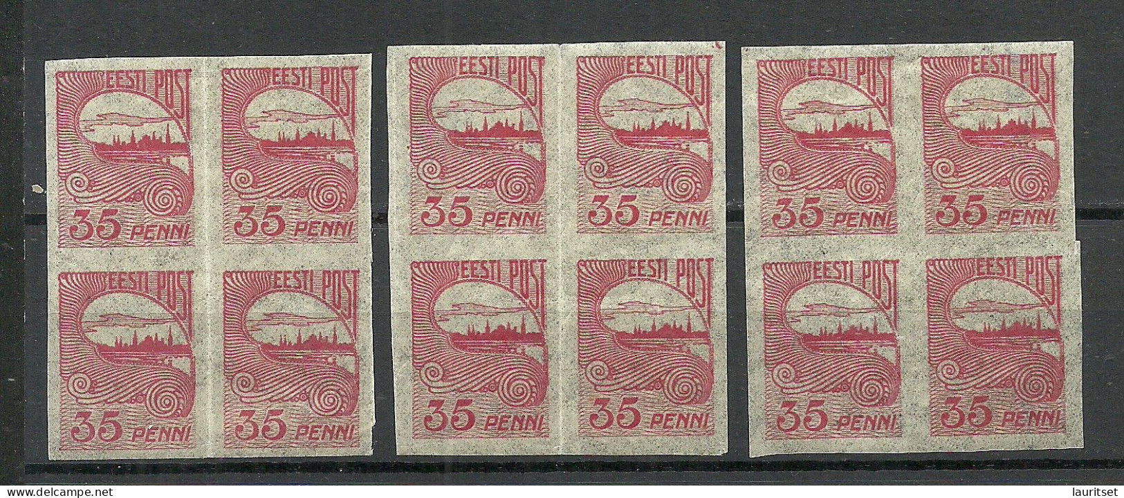 ESTLAND ESTONIA 1920 Michel 16, 3 X  4-Block MNH NB! Leichte Haftstellen Auf Gummiseite - Estonia