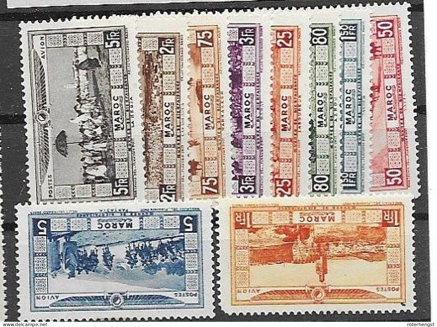 1928 Morocco Mh * 50 Euros Compl. Set But Two Faulty Stamps At Bottom (small Thin And Corner Perf Missing Respectively) - Ungebraucht