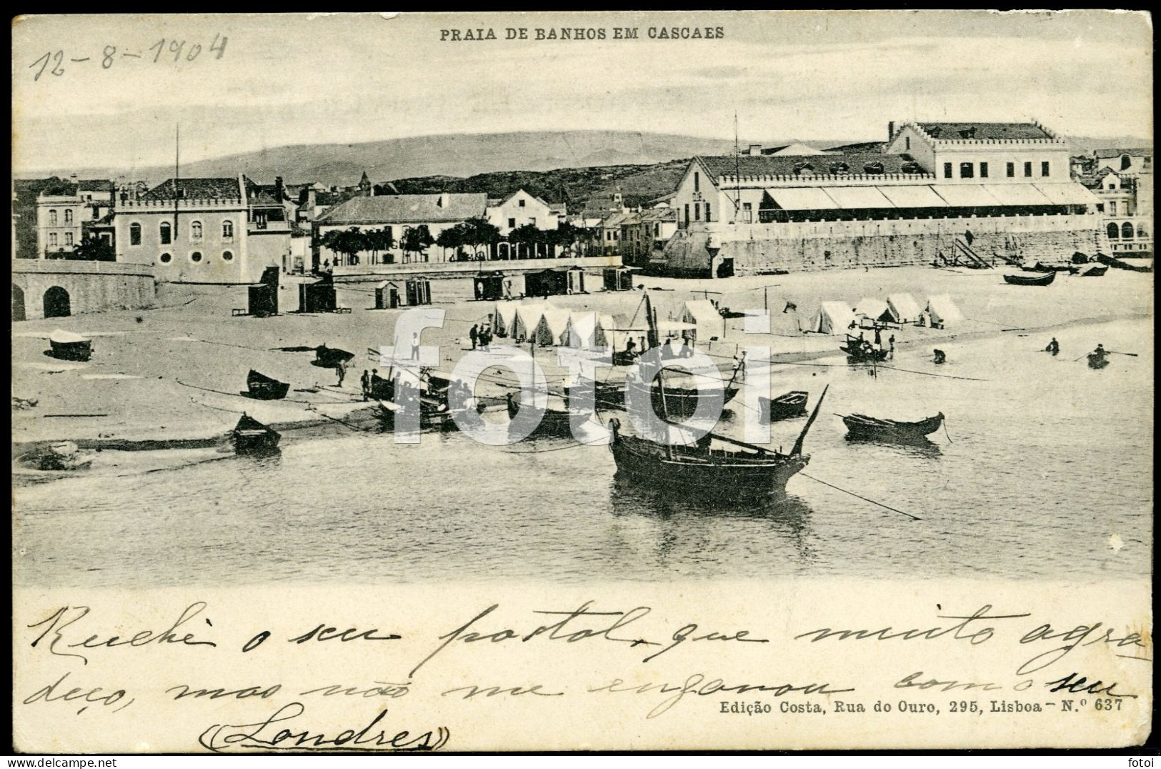 1904 POSTCARD PRAIA CASCAIS PORTUGAL CARTE POSTALE STAMPED TIMBRE - Lisboa