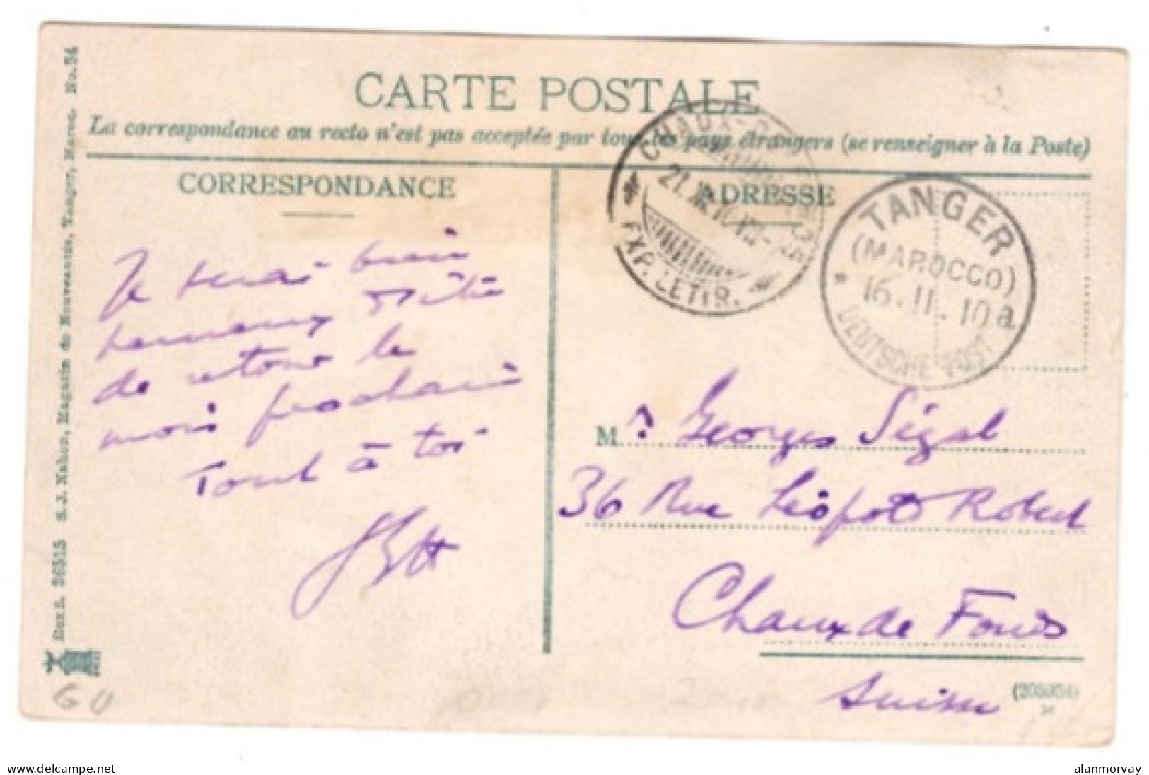 Morocco / German Offices - November 16, 1910 Tanger Picture Postcard To Switzerland - Collezioni E Lotti