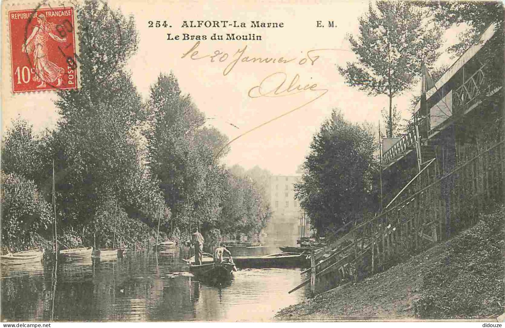 94 - Maisons Alfort - La Marne - Le Bras Du Moulin - Correspondance - Animée - CPA - Oblitération Ronde De 1908 - Voir S - Maisons Alfort