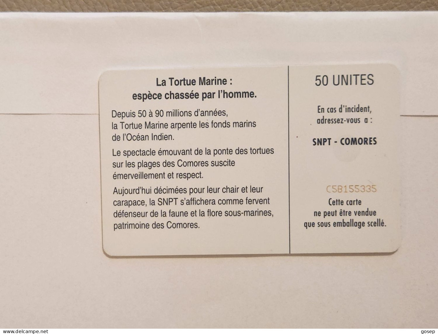 Comores-(KM-OPT-0010C)-La Tortue Marine-(9)-(50units)-(C5B155335)-used Card+1card Prepiad/gift Free - Comoros