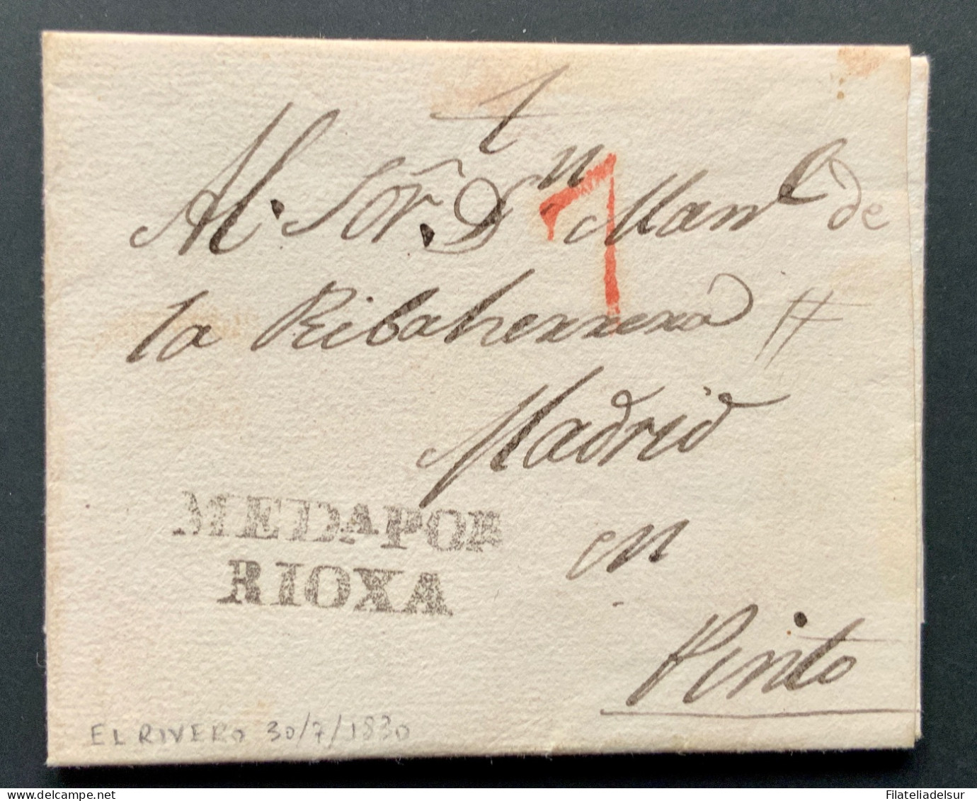 España 1830. El Rivero A Pinto. Medina Pomar Rioxa Rioja. - ...-1850 Préphilatélie