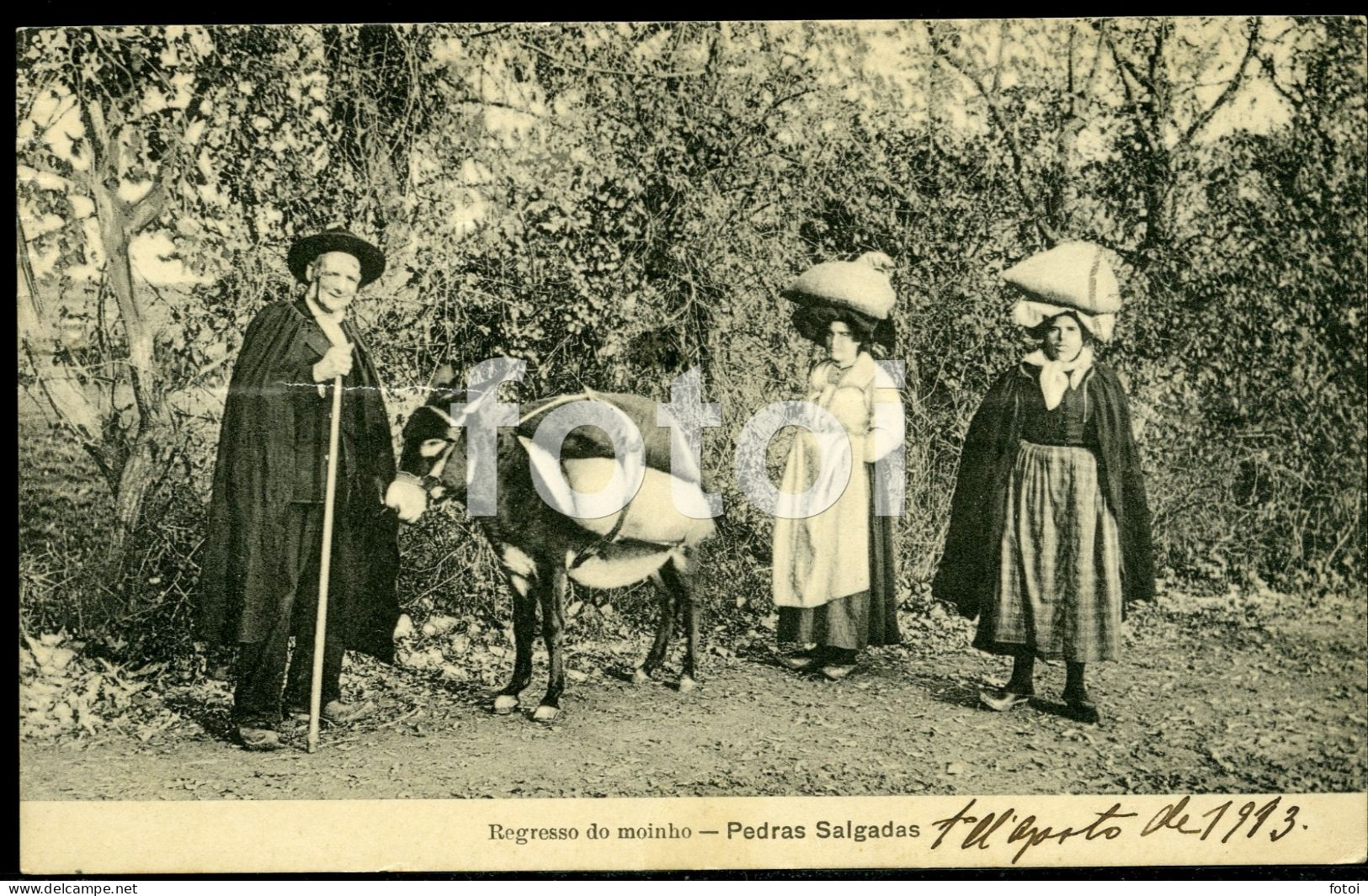 1913 Postcard REGRESSO MOINHO RETURN FROM WIND MILL MOULIN PEDRAS SALGADAS VIDAGO Vila Real Carte Postale STAMPED TIMBRE - Vila Real